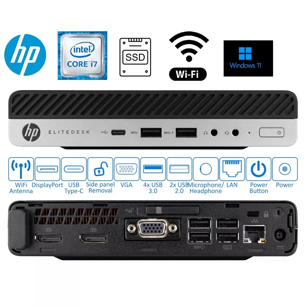 UNITE MINI HP 800 G3 I5-7eme/RAM DDR4 8G/SSD128G/DISPLAY/AVEC CHARGEUR