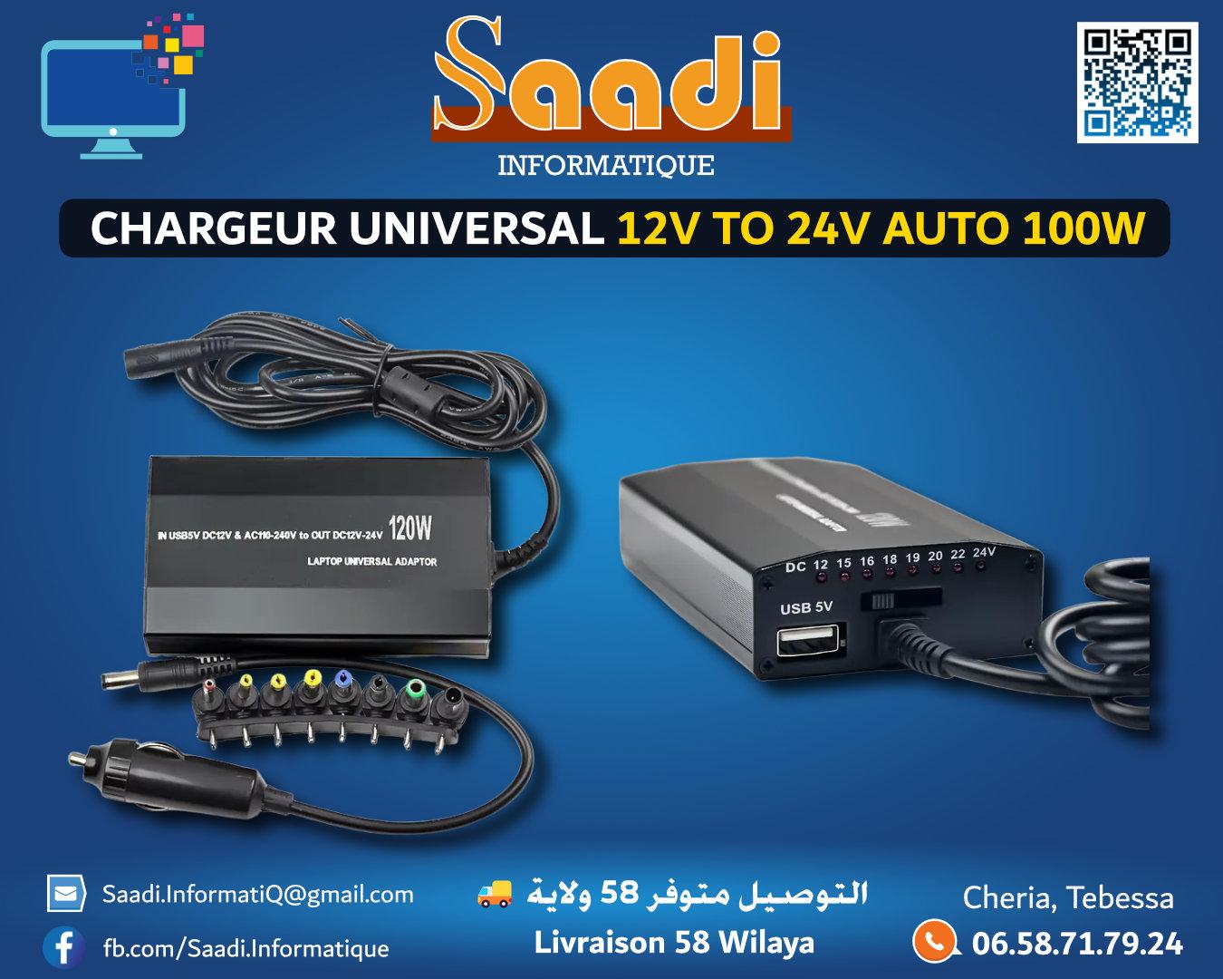 CHARGEUR UNIVERSEL 12V TO 24V AUTO 100W