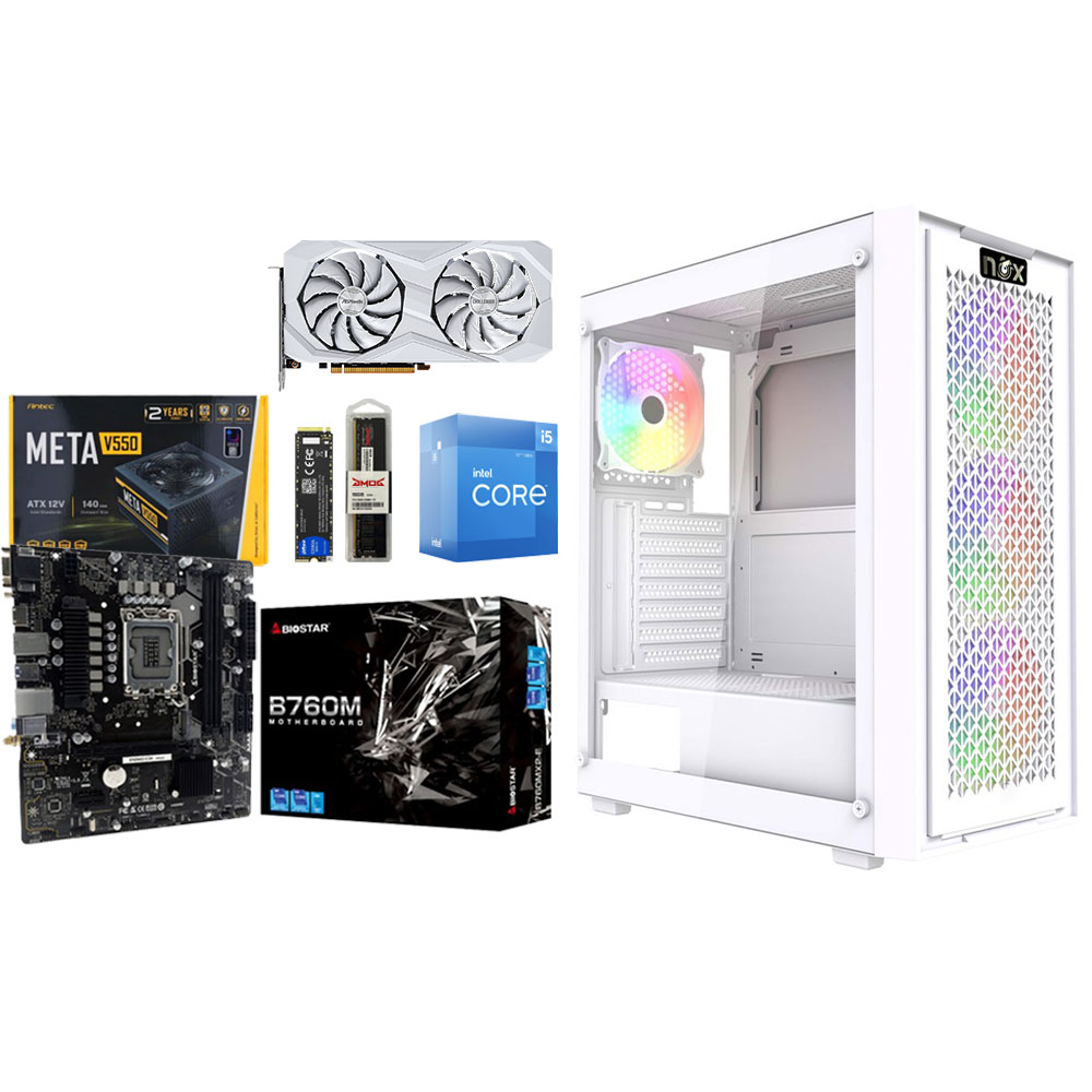 Unite Gamer Intel I5 12400 /CM B760M X2 /DDR5 16G RAM 4800Mhz / SSD 256 GB/Carte Graphique RADEON RX6600 WHITE 8G/ PSU 550W / Case NOX NEXUS full White plus 4Pcs Fan 12cm RGB