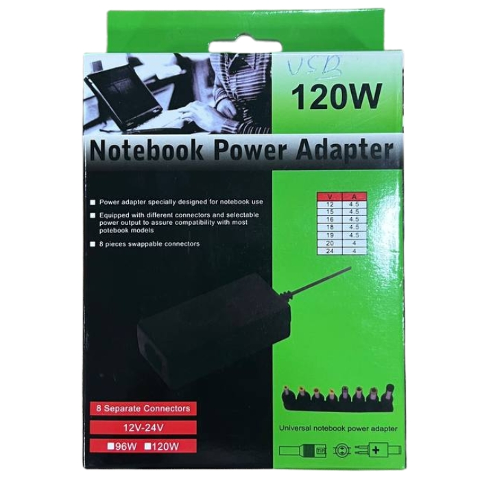 CHARGEUR UNIVERSEL 12-24V 120W USB+FICHE BLUE