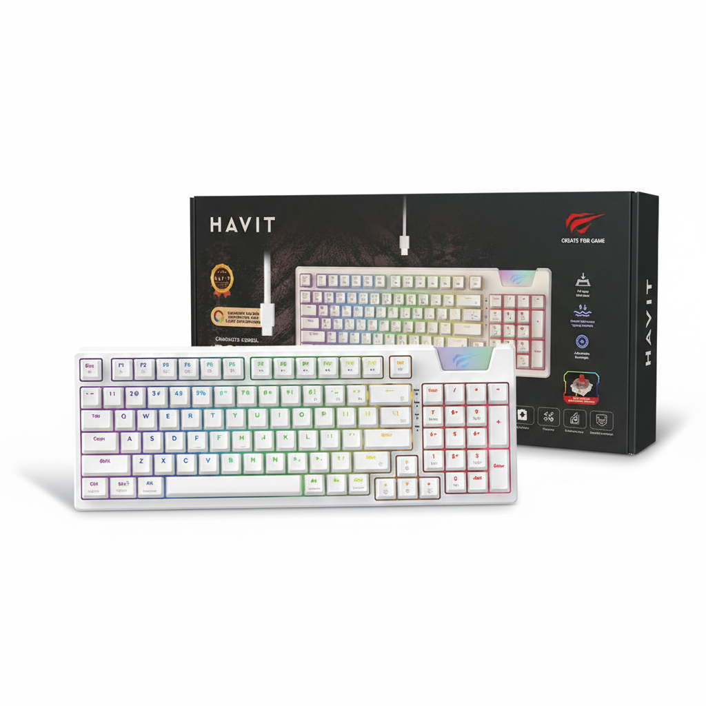CLAVIER HAVIT MECANIQUE KB-885L WHITE- RED-SW 95%