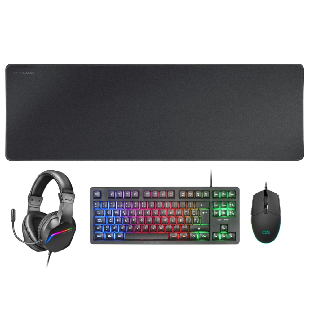 COMBO 4IN1 MARS GAMING CLAVIER SOURIS TAPIS CASQUE MCP-RGB3 BLACK