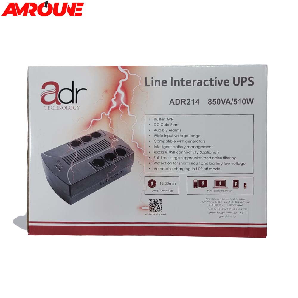 Onduleur ADR214 850VA 510W 6 Sortier-Prises Tour USB