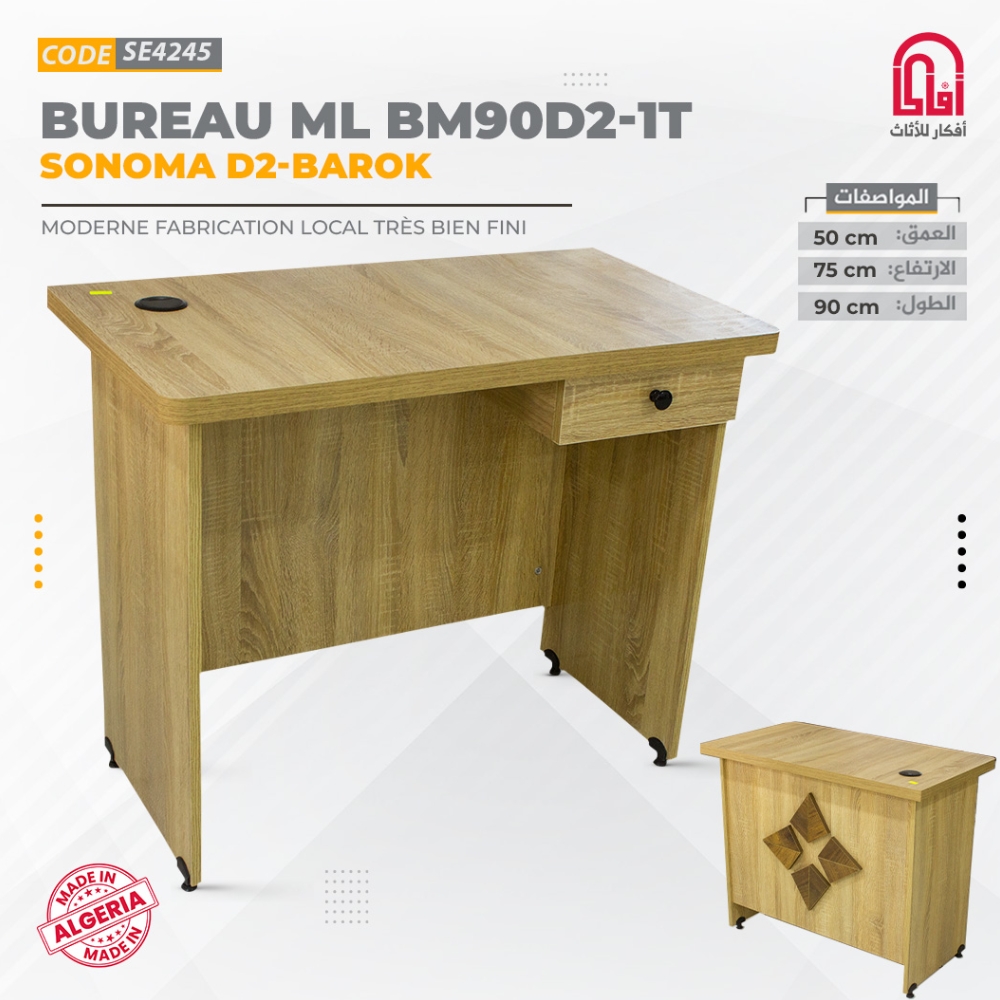 Bureau ML PASSINI1T (L90-H75-P50cm) Sonoma Gris Fonce