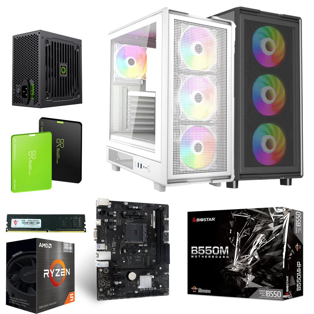 Unite Gamer AMD RZN(5) 5650G/CM B550MT /DDR4 8G 3200Mhz/SSD 256GB /PSU 500W/CASE NOX APEX FLOW plus 4Pcs Fan RGB