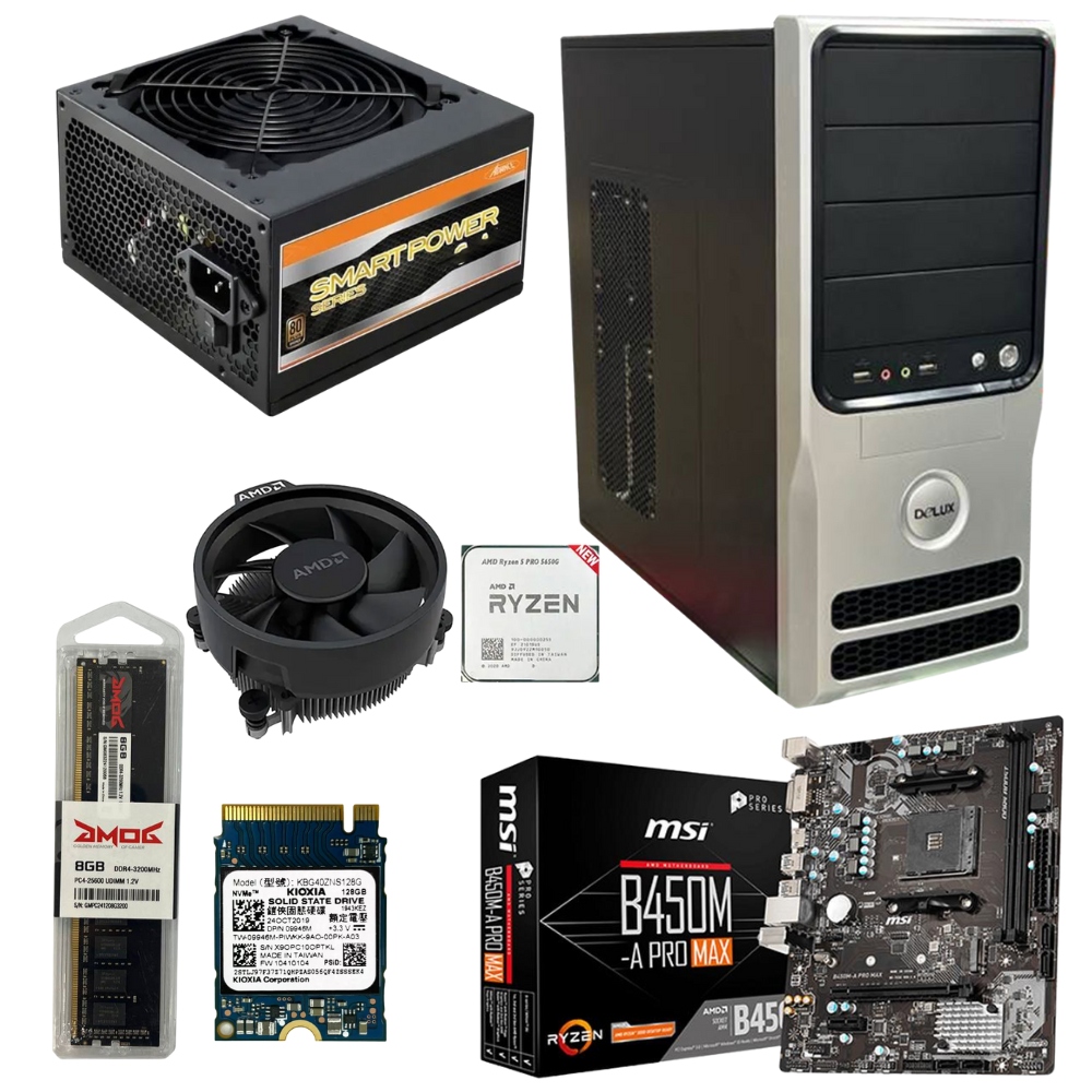 Unite Gamer AMD RYZEN 5 5650G /CM B550M A PRO /DDR4 8G 3200Mhz / NVME 128 GB /PSU 450/ CASE DELUX
