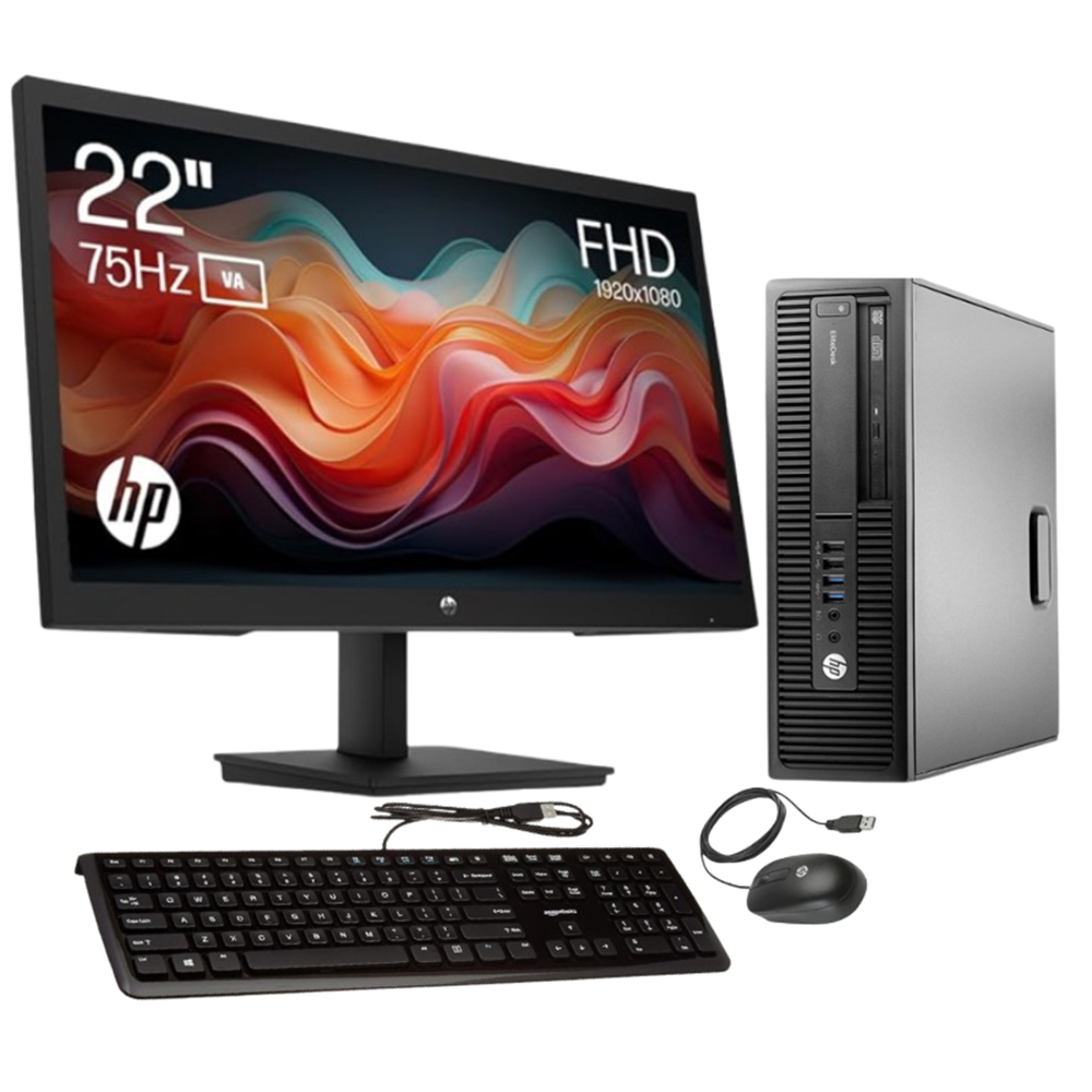PC DE BUREAU HP ELITDESK 800 G2 I5-6400/DDR4 8G/SSD 256G/DVD RW/ECRAN HP 21.5" /clavier +souris