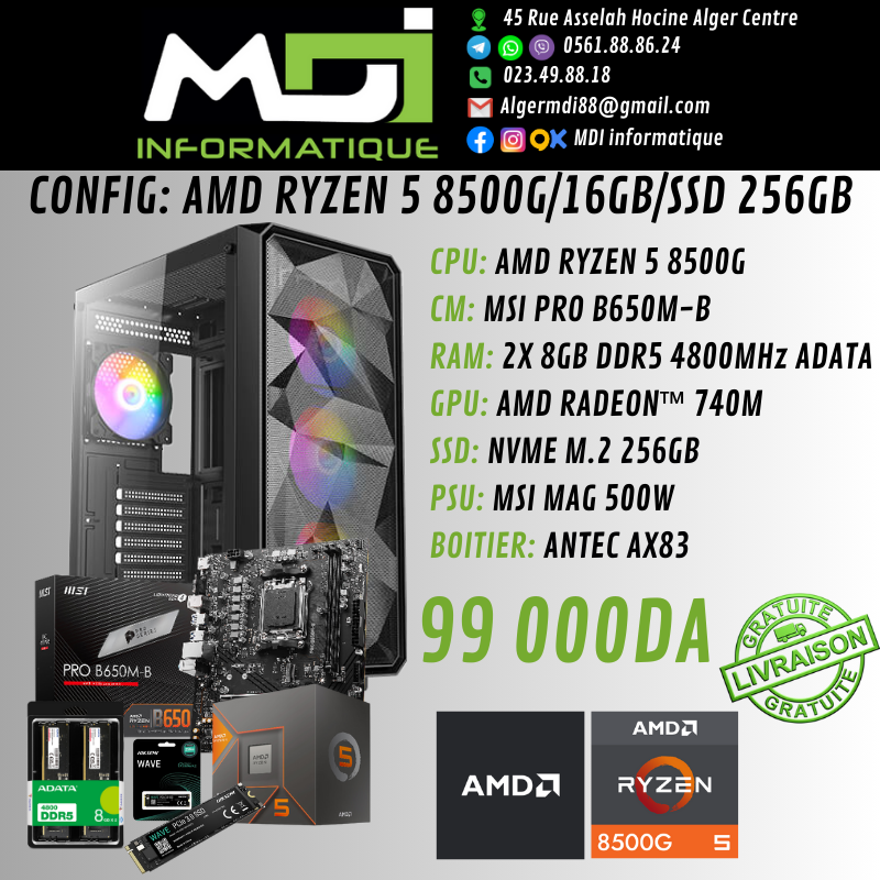 CONFIG GAMING : AMD RYZEN 5 8500G/16GB/SSD 256GB