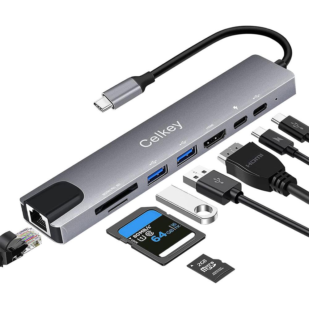 Adaptateur TYPE C TO HDMI 8 IN 1 ( LAN / TYPE C / 2XUSB3.0 / 1xmicro SD / 1xSD / 1xHDMI / VGA )