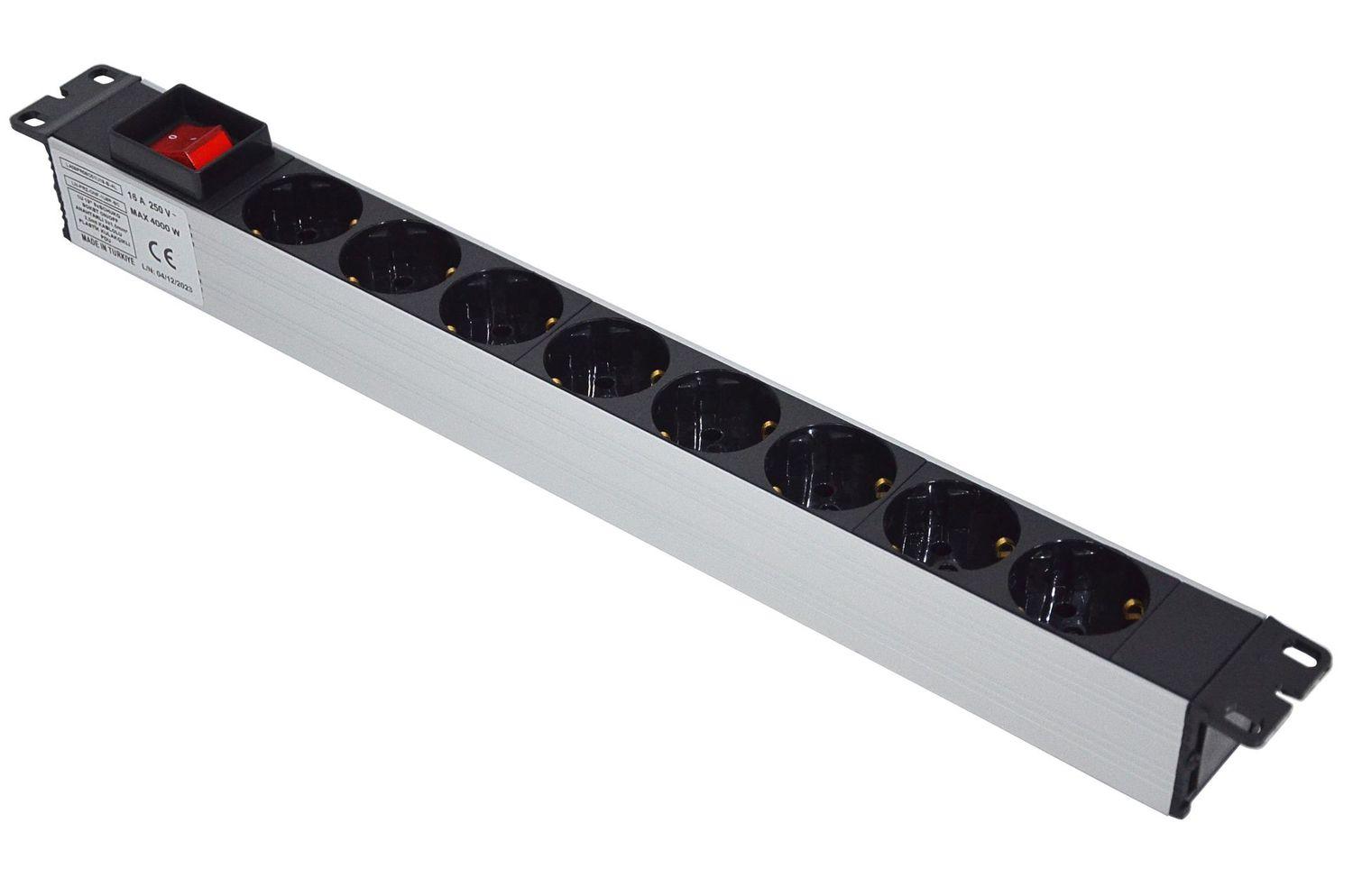 BANDEAU D'ALIMENTATION EN ALIMINUM NOIR 08 PRISE 16A CABLE 2M