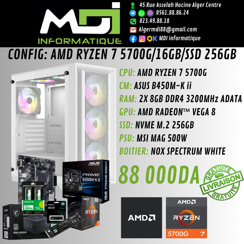 CONFIG GAMING: AMD RYZEN 7 5700G/16GB/SSD 256GB