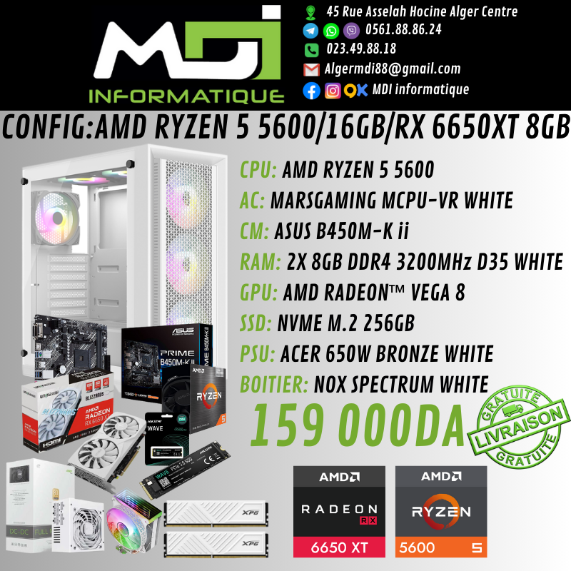 CONFIG GAMING:AMD RYZEN 5 5600/16GB/RX 6650XT 8GB