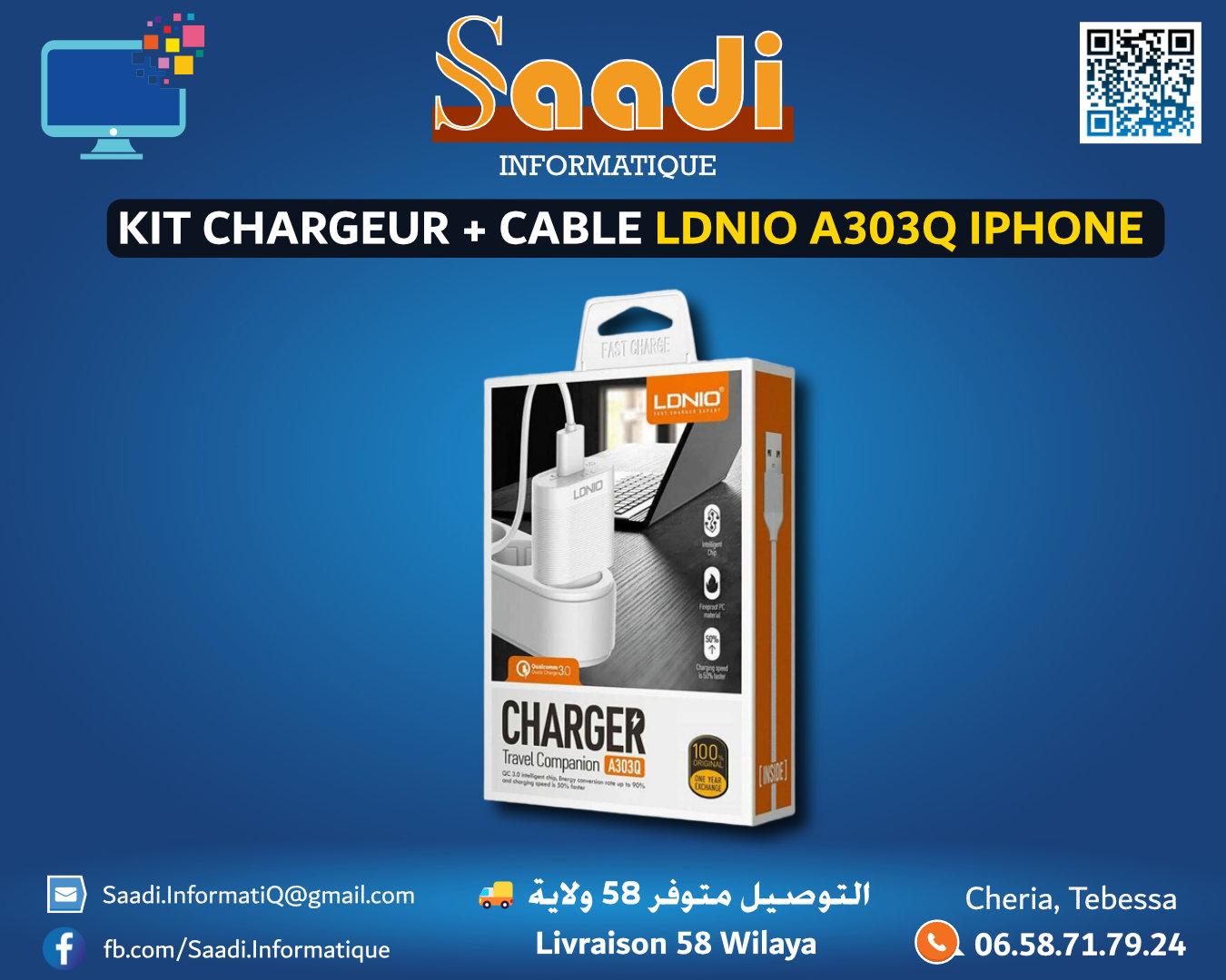KIT CHARGEUR + CABLE LDNIO A303Q IPHONE