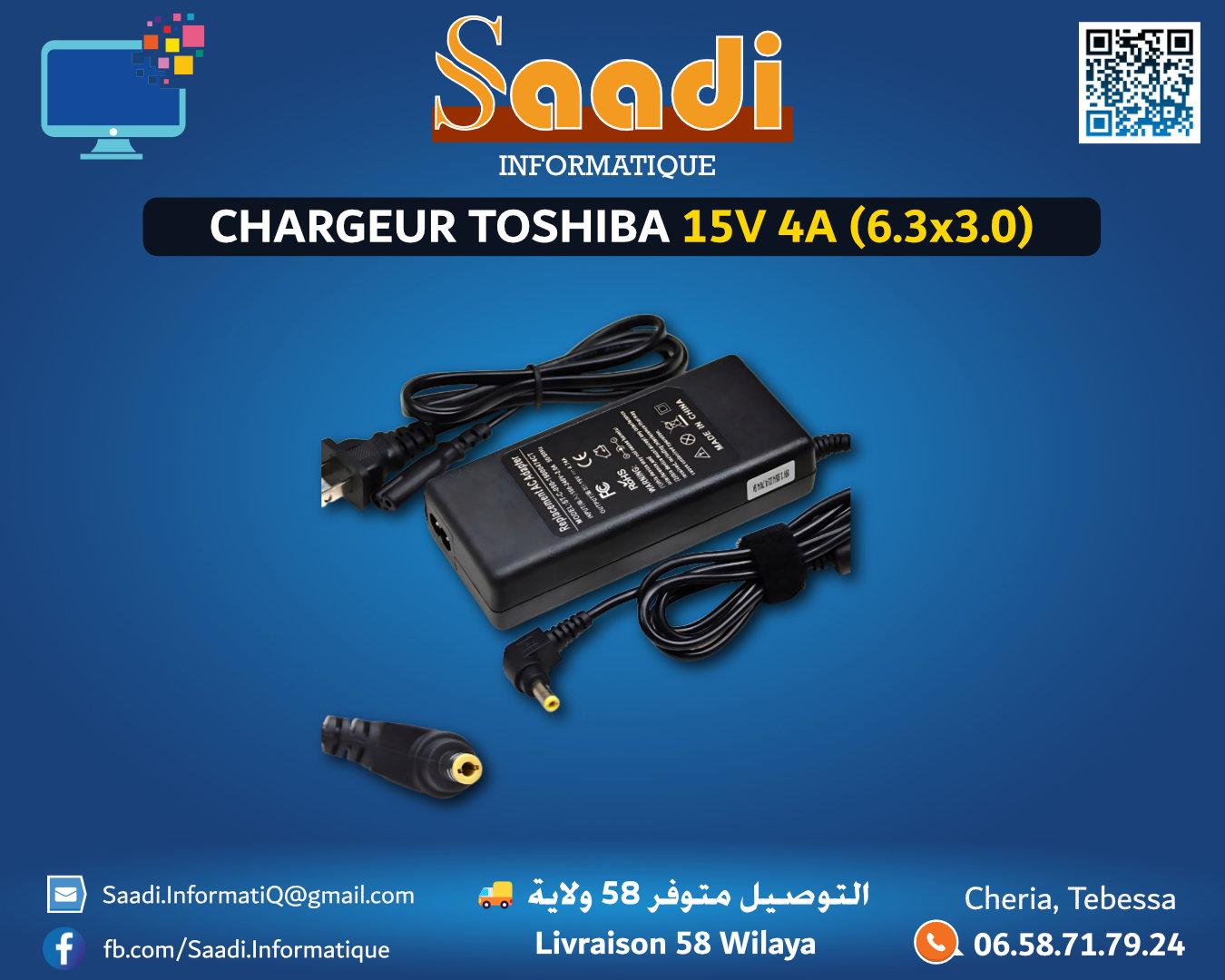 CHARGEUR LAPTOP TOSHIBA 15V 4A (6.3*3.0)