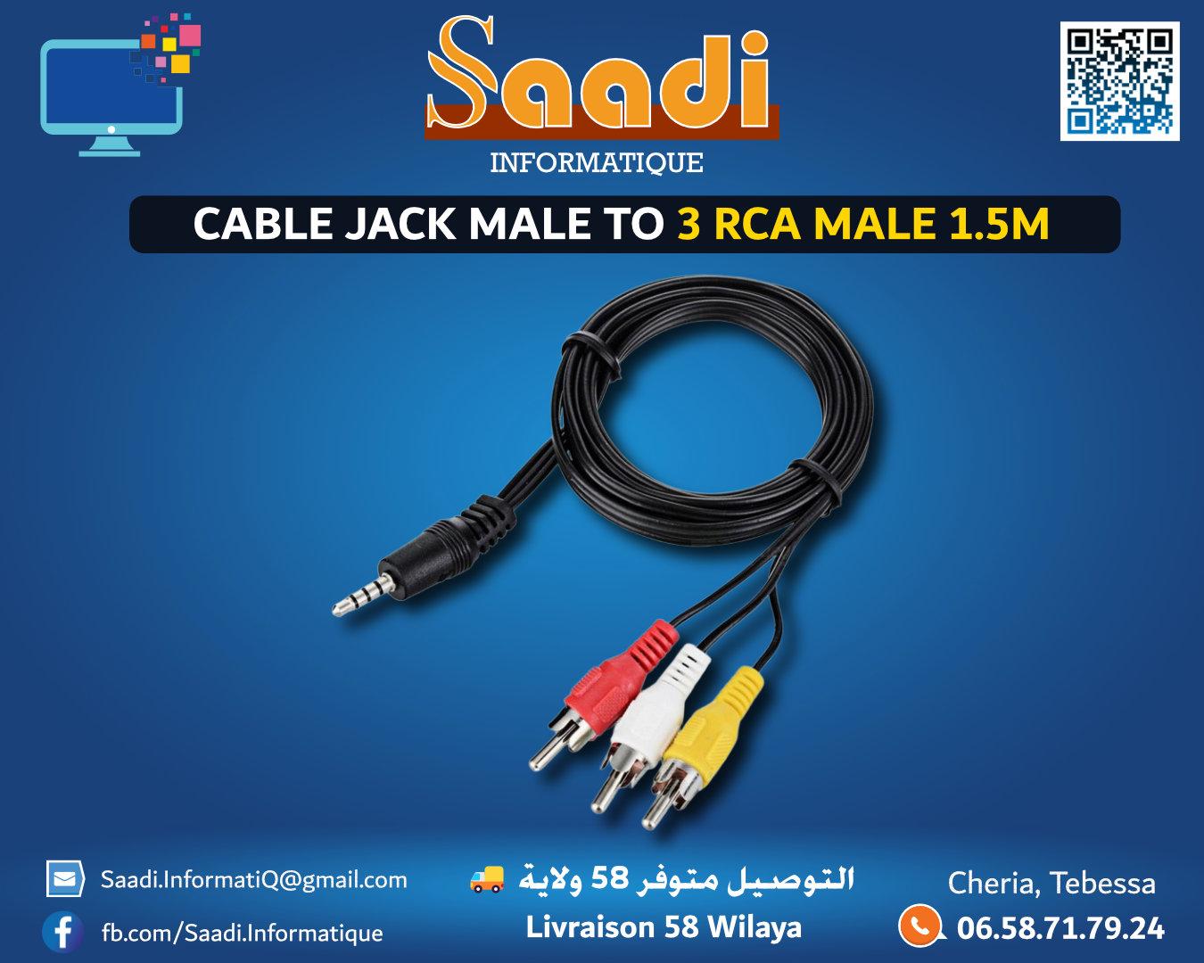 CABLE JACK MALE TO 3 RCA MALE 1.5M