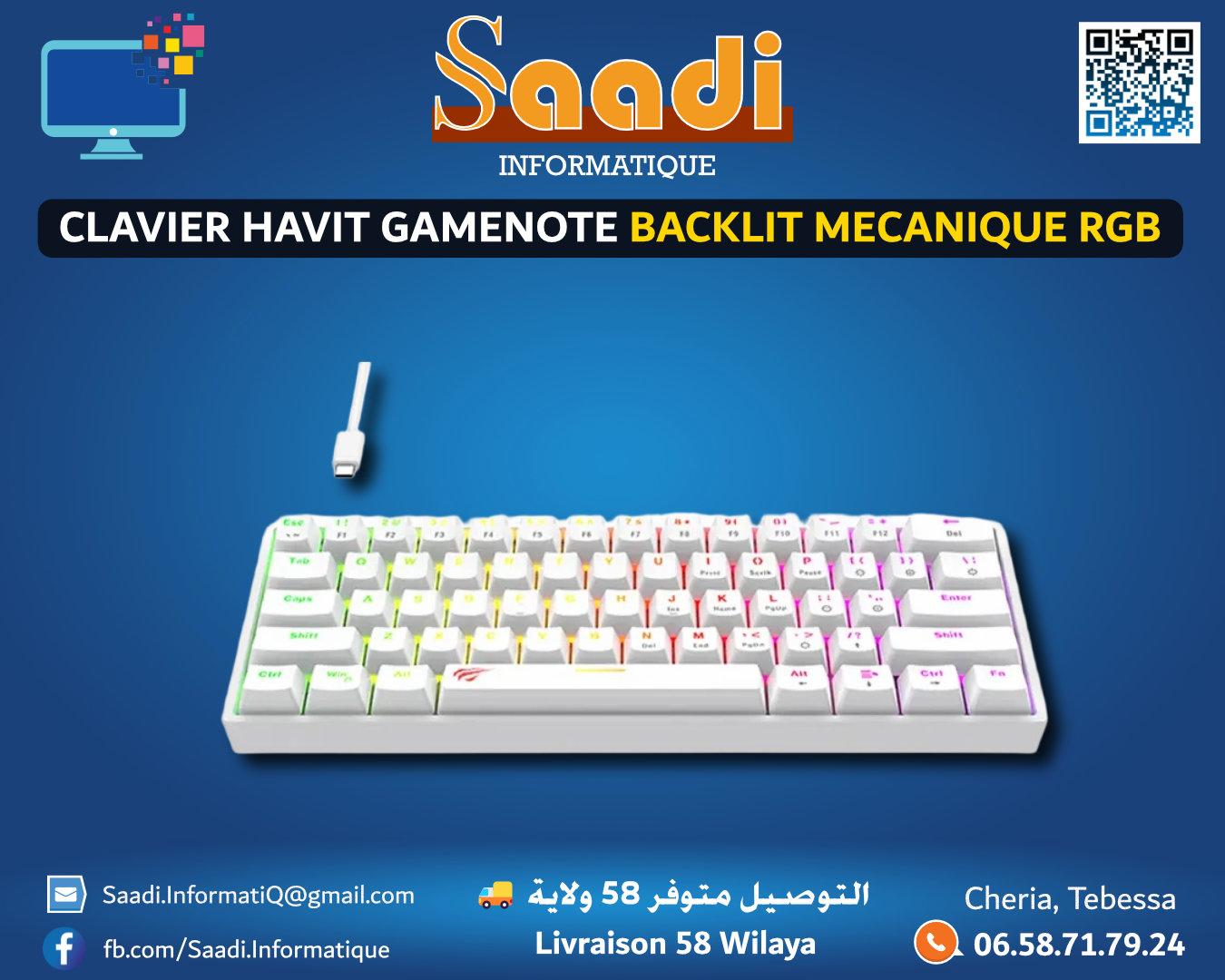 CLAVIER HAVIT GAMENOTE BACKLIT MECANIQUE RGB KB903