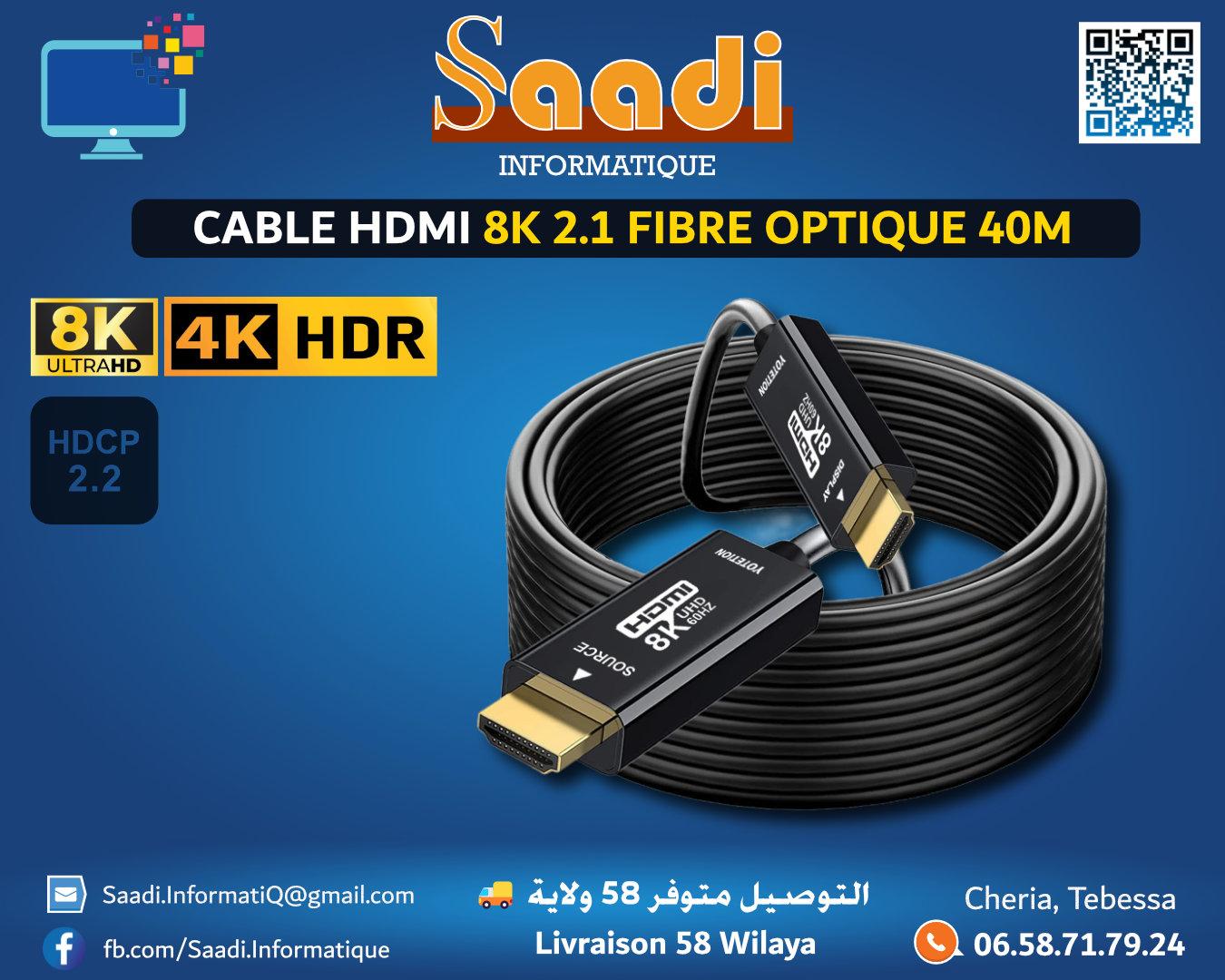 CABLE HDMI 8K 2.1 FIBRE OPTIQUE 40M