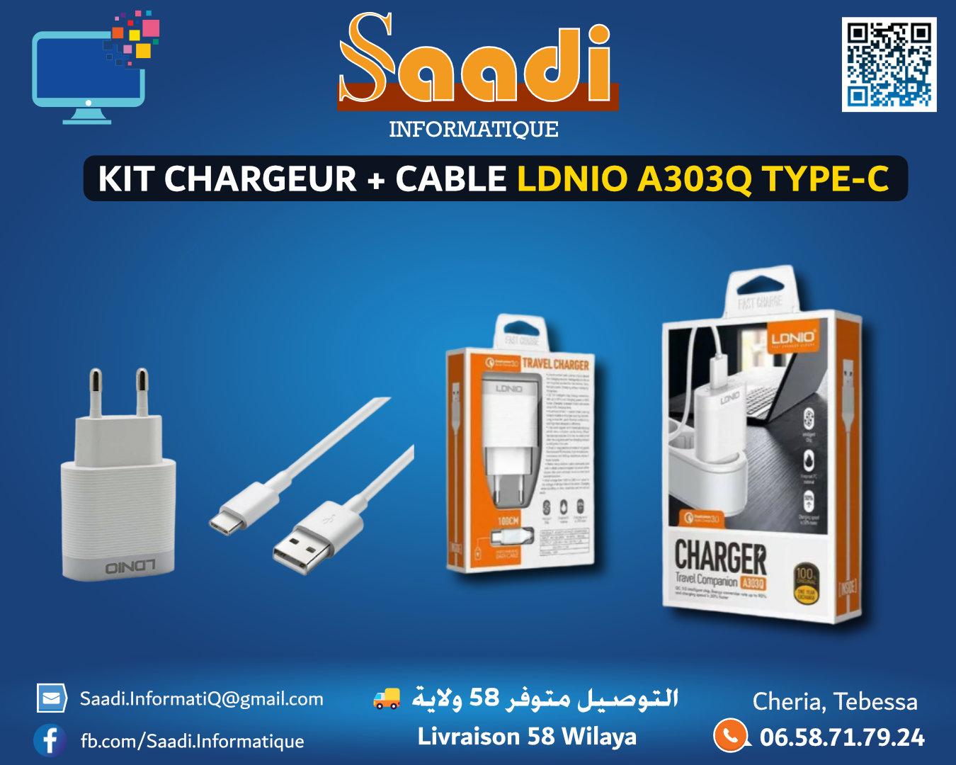 KIT CHARGEUR + CABLE LDNIO A303Q TYPE-C