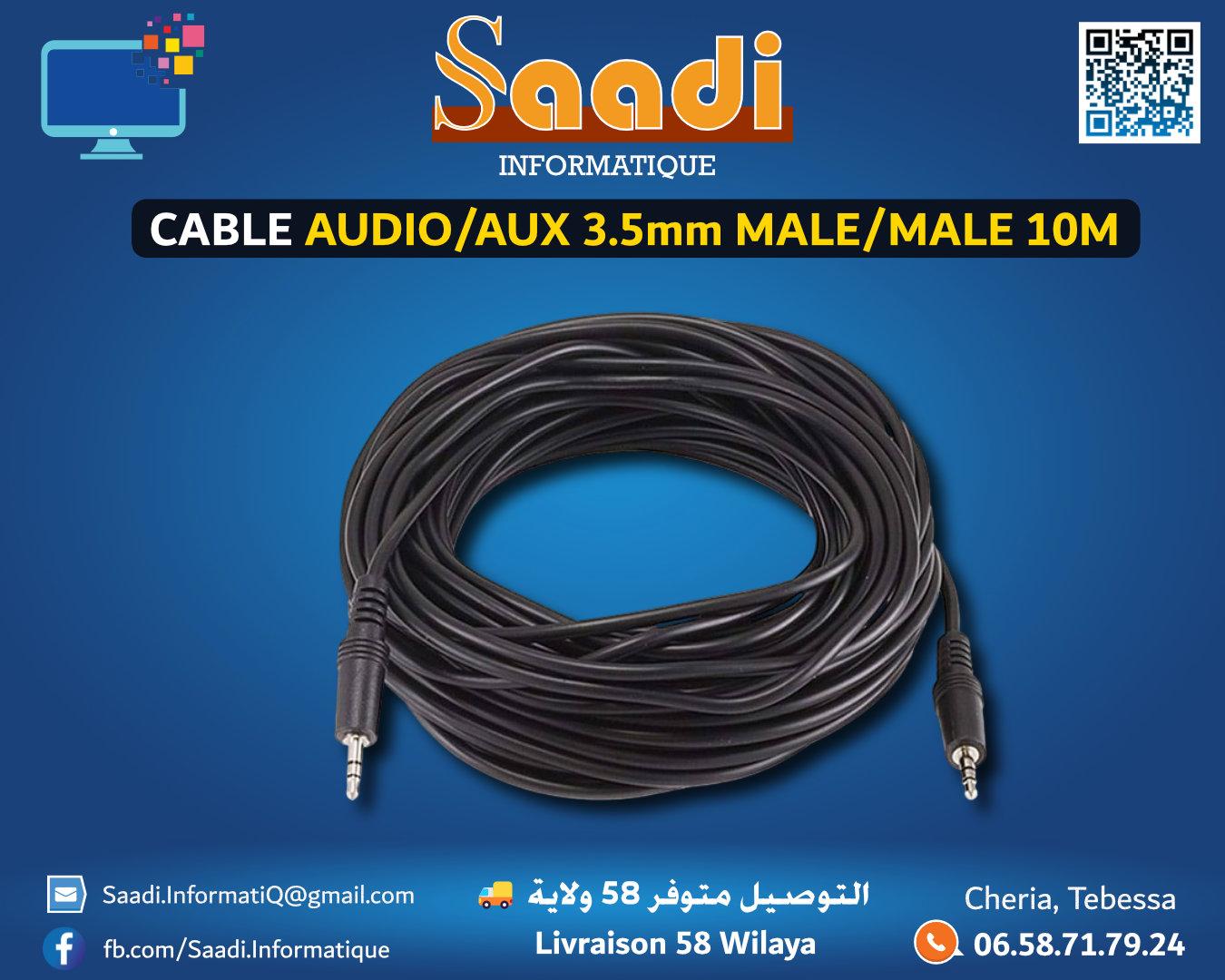 CABLE AUDIO JACK AUXILIAIRE 3.5mm M/M 10M