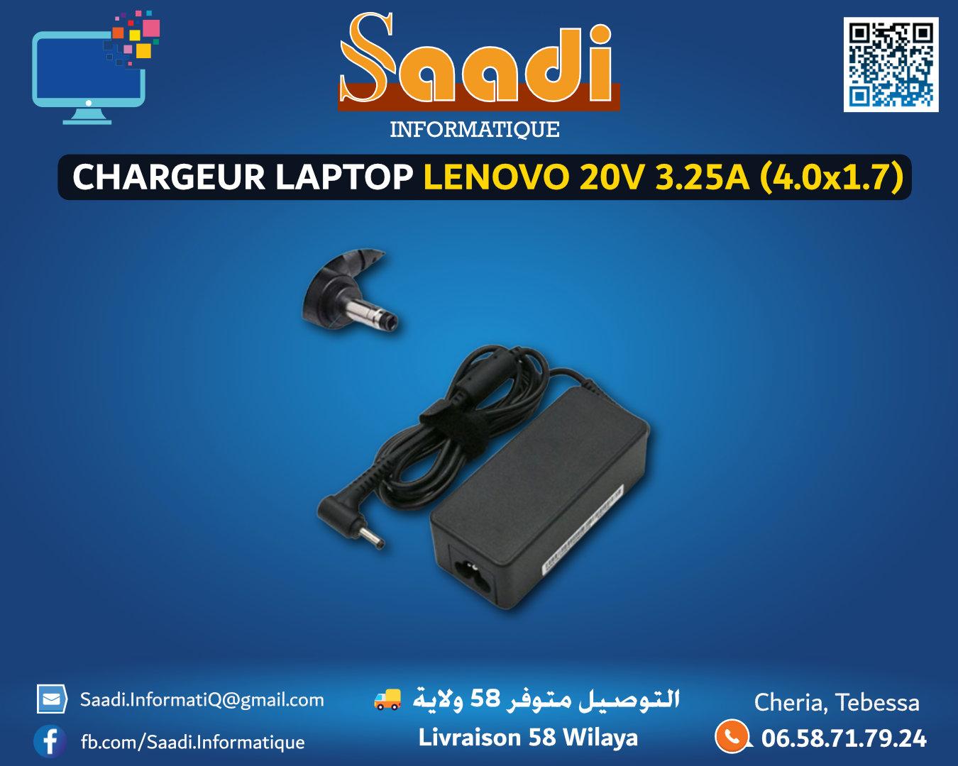 CHARGEUR LAPTOP LENOVO 20V 3.25A (4.0*1.7)