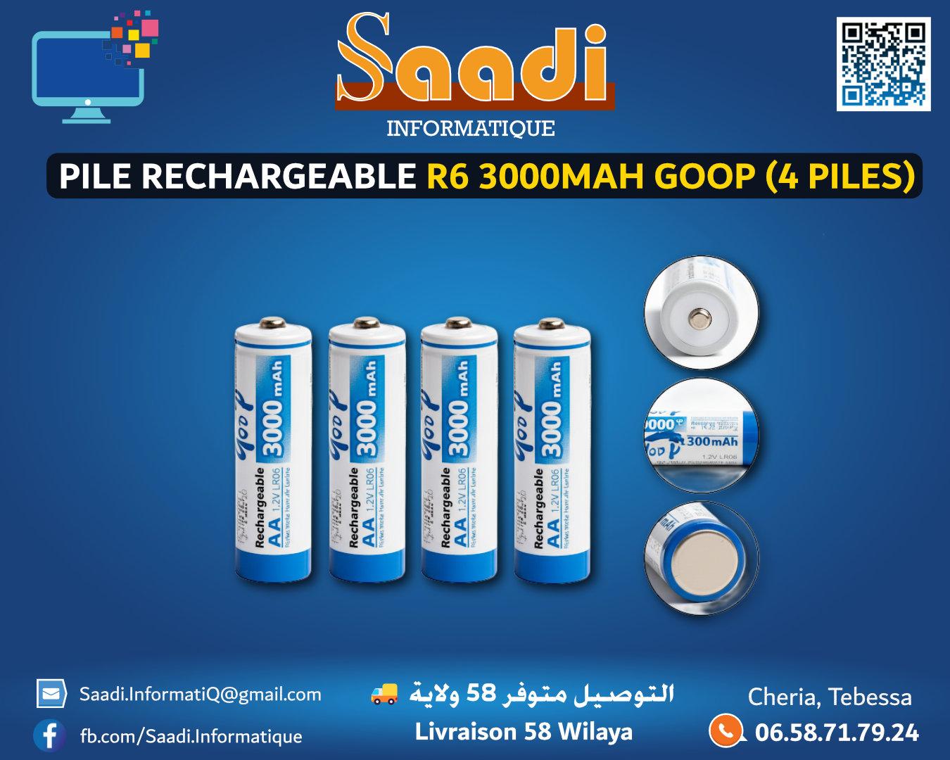 PILE RECHARGEABLE R6 3000MAH GOOP (4 PILES)