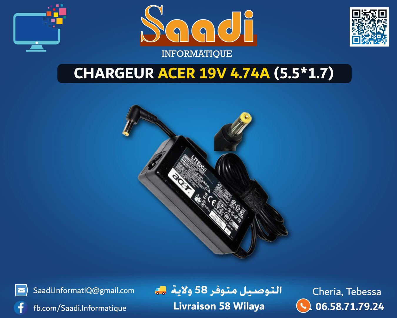 CHARGEUR LAPTOP ACER 19V 4.74A (5.5*1.7)