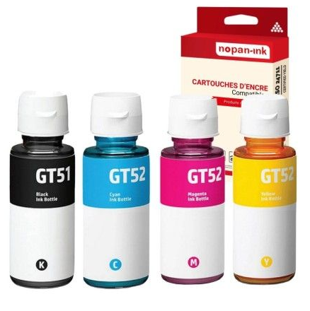 PACK BOUTEILLE ENCRE HP-90ML HGT52 (NOIR/CYAN/MAGENTA/JAUNE )