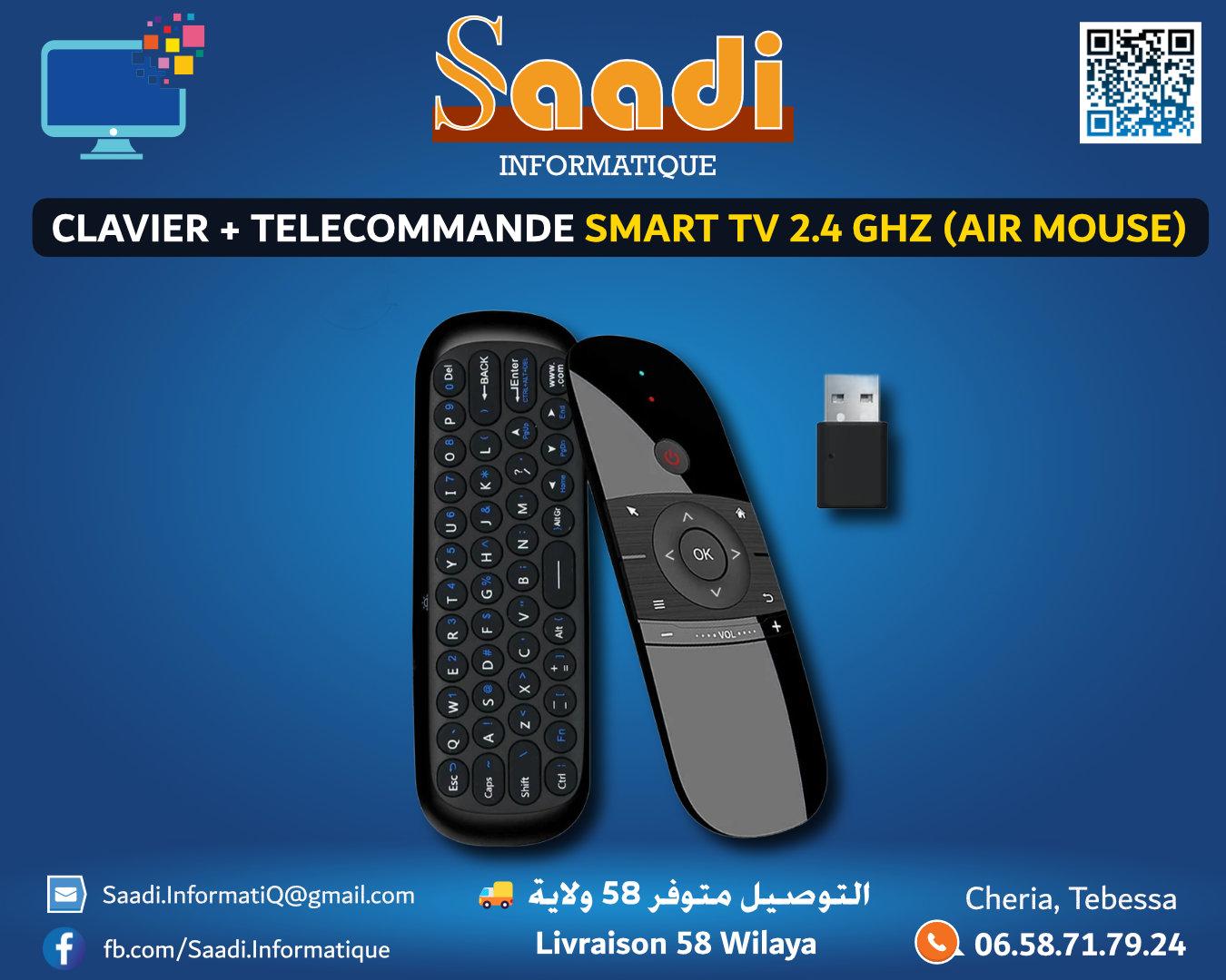 CLAVIER + TELECOMMANDE SMART TV 2.4 GHZ (AIR MOUSE)