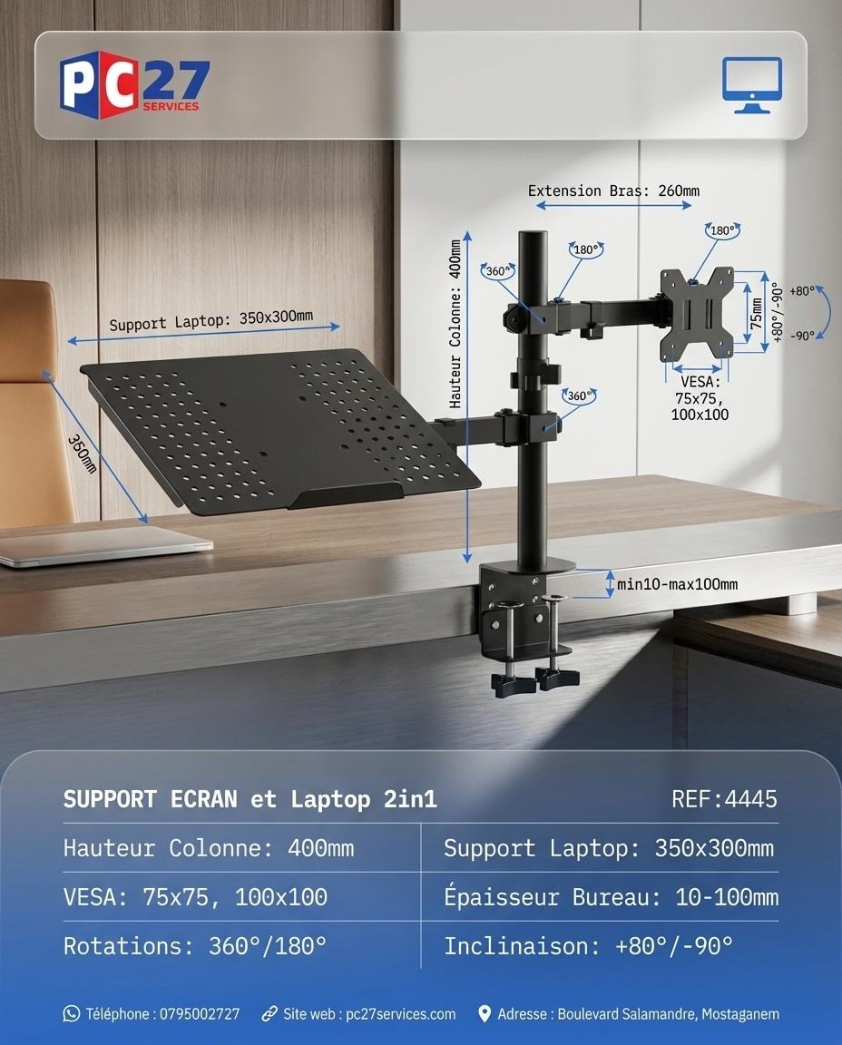 SUPPORT ECRAN & Laptop 2in1 REF: CT-LCD-DS1903LTA-KAS