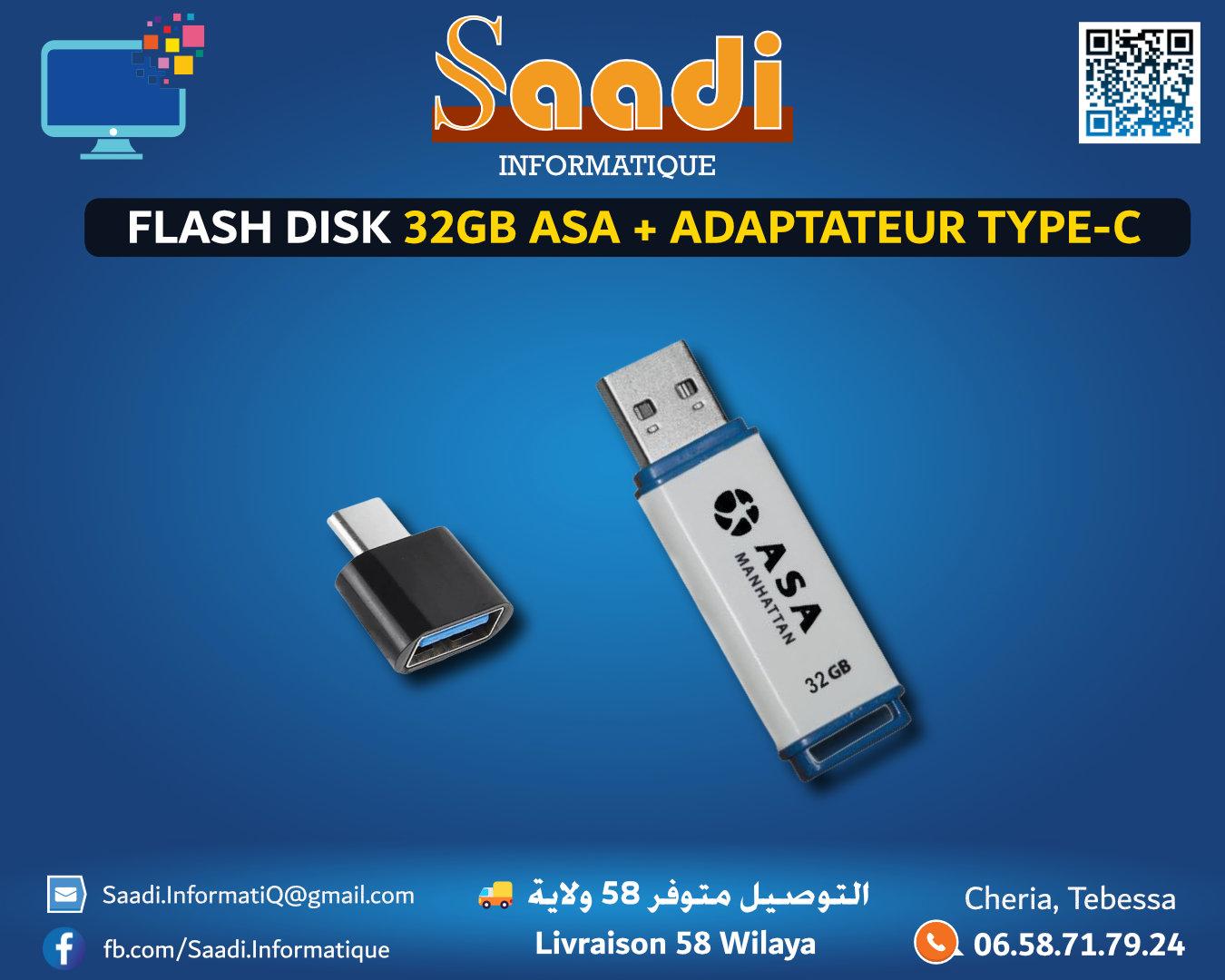 FLASH DISK 32GB ASA + ADAPTATEUR TYPE-C TO USB