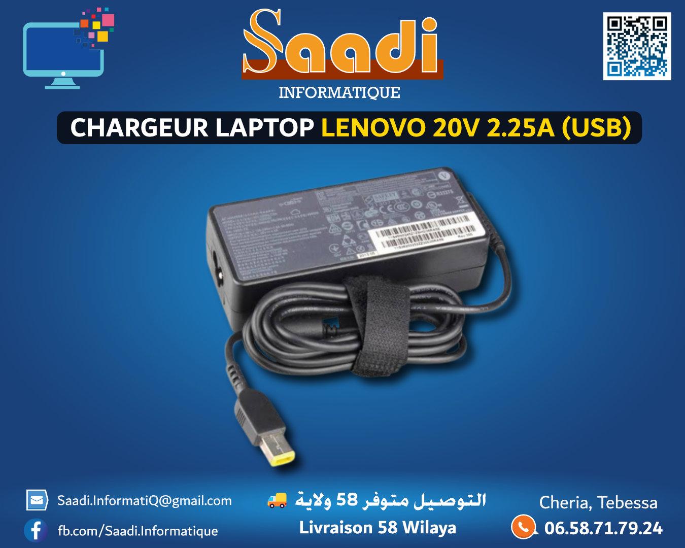 CHARGEUR LAPTOP LENOVO 20V 2.25A (USB)