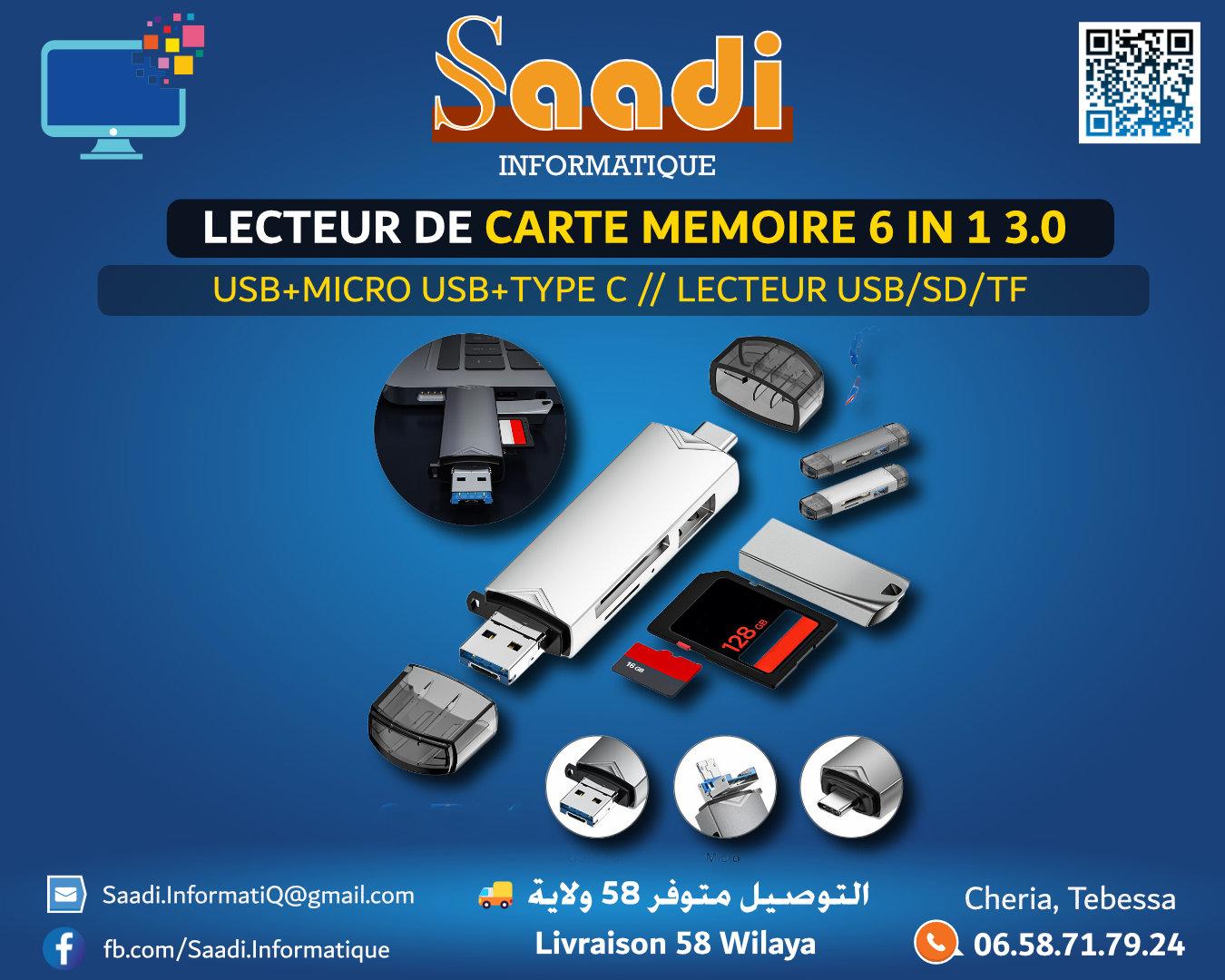 LECTEUR DE CARTE MEMOIRE 6IN1 (USB+MICRO USB+TYPE C) USB/SD/TF