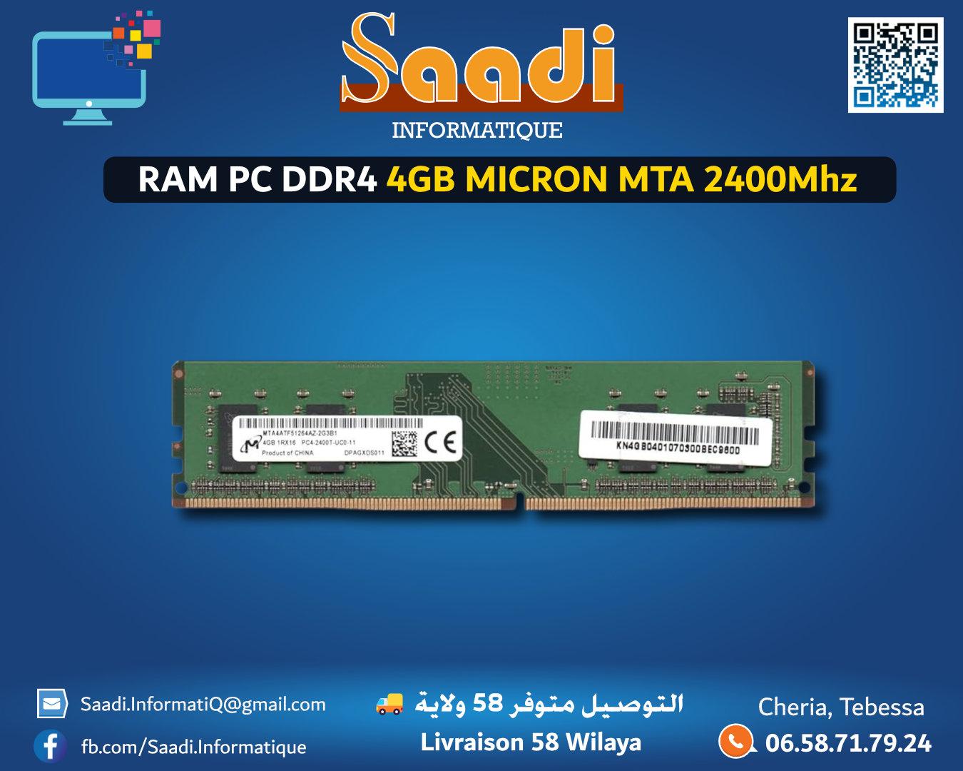RAM PC DDR4 4GB MICRON MTA 2400Mhz