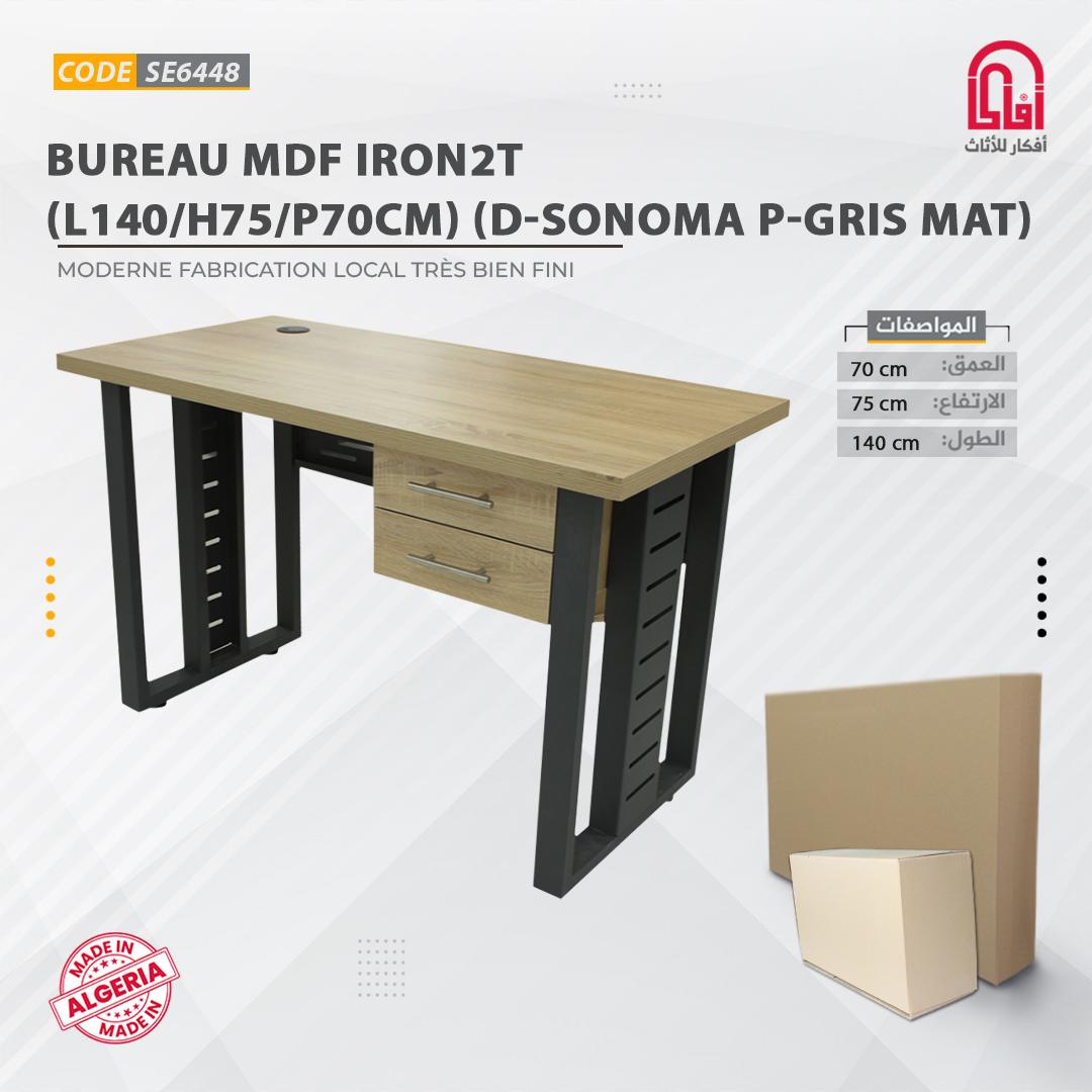 Bureau MDF IRON2T (L140/H75/P70cm) (D-Sonoma P-Gris Mat)