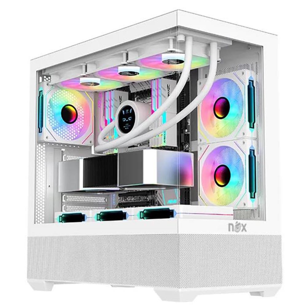 Boitier Gamer NOX ASPIR FLOW full White plus 6Pcs Fan 12cm ARGB + Controller 10 sorties