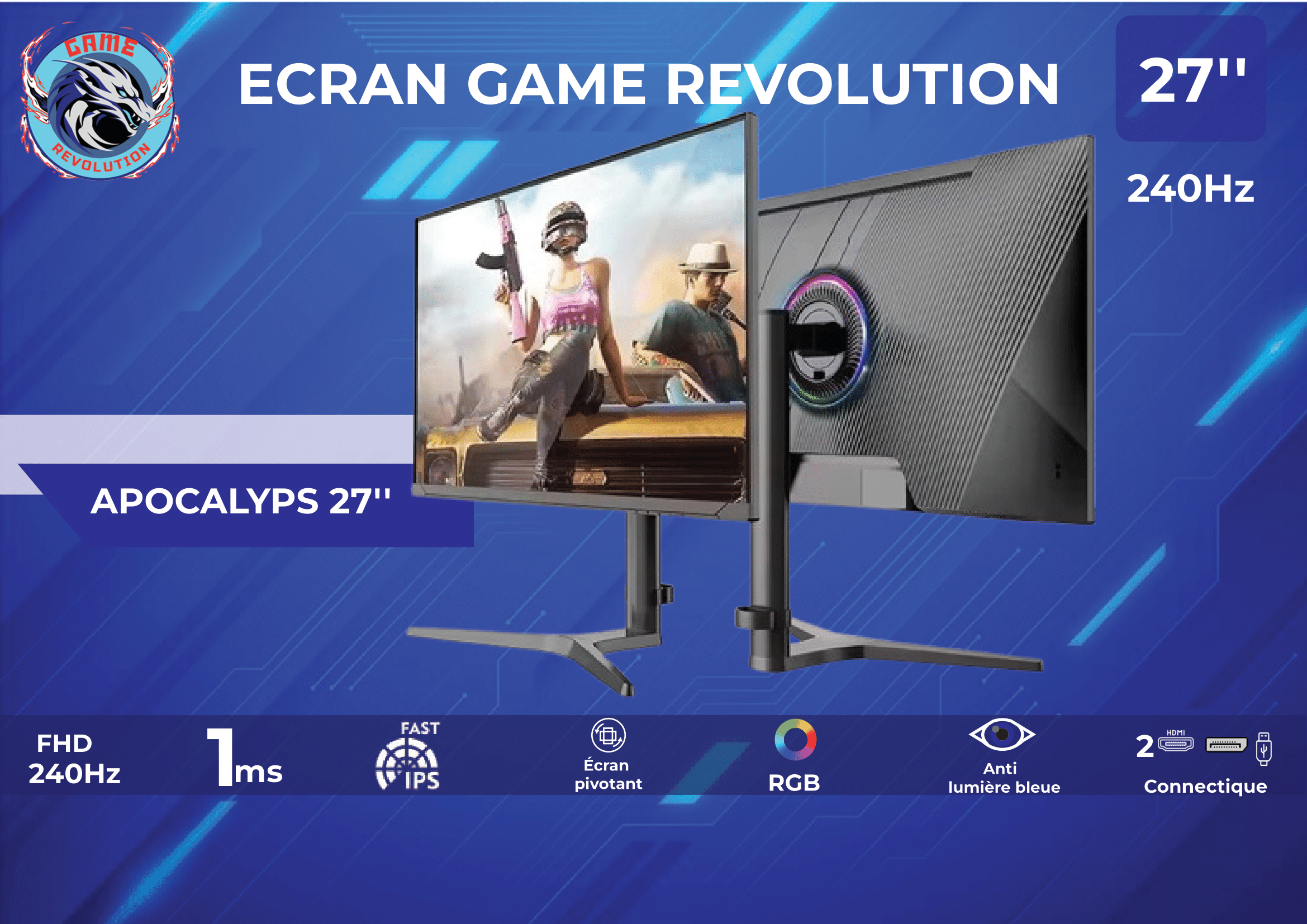 MONITEUR GAME REVOLUTION APOCALYPS 27 240HZ 1MS AJUSTABLE