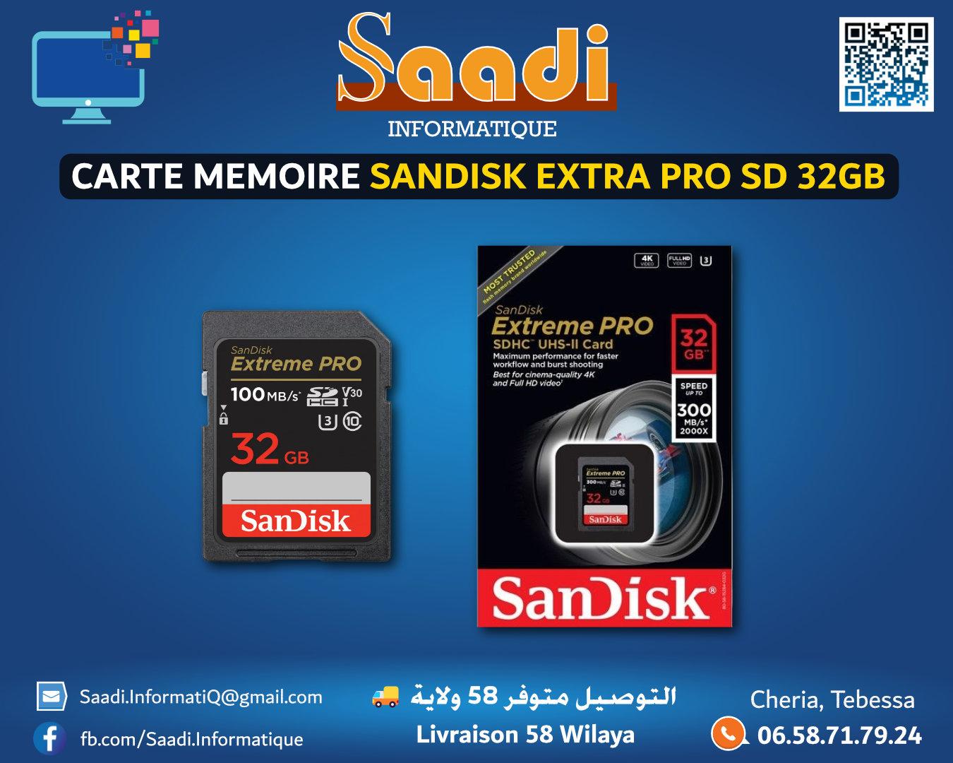 CARTE MEMOIRE SANDISK EXTRA PRO SD 32GB