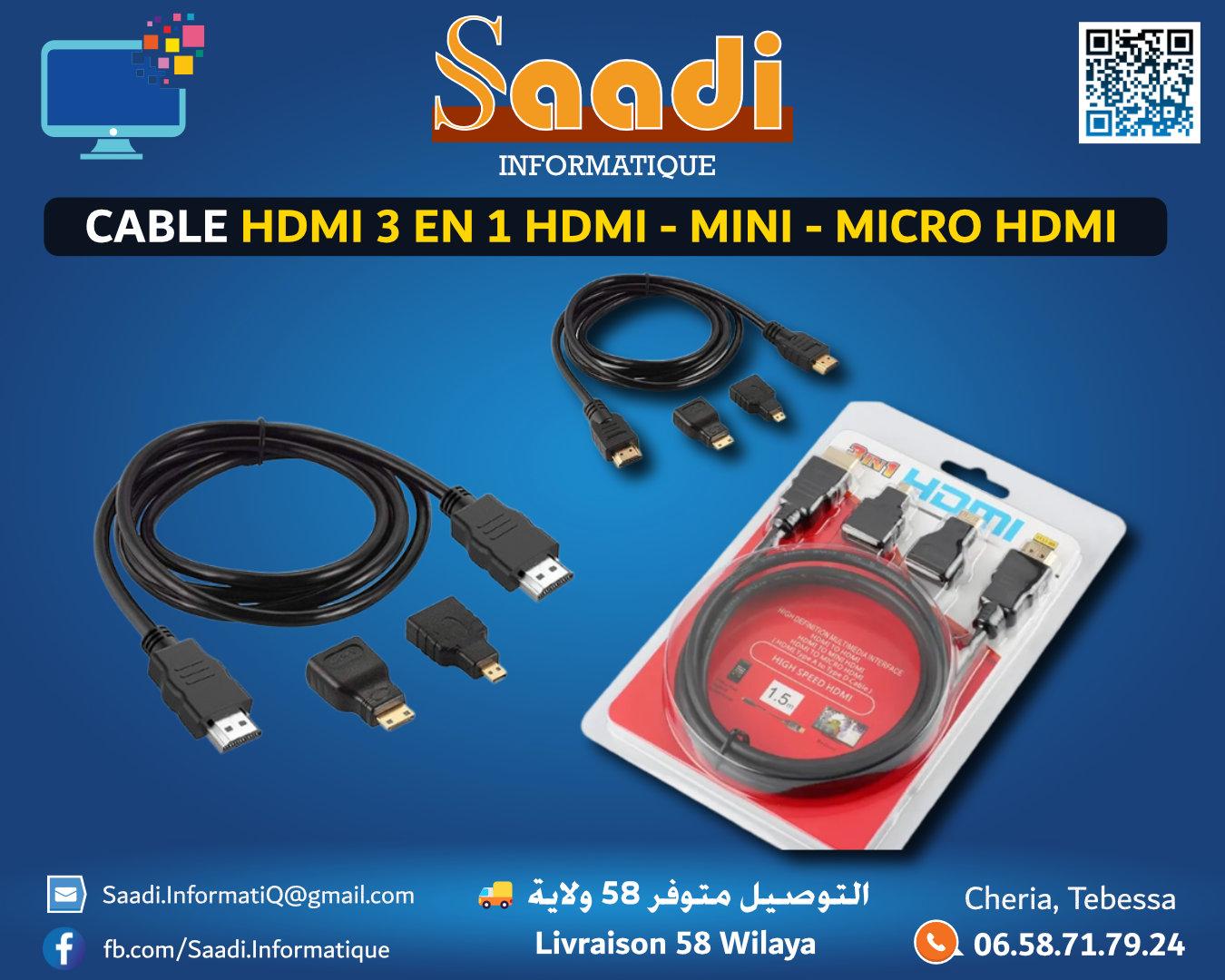 CABLE HDMI 3 EN 1 HDMI - MINI ET MICRO HDMI