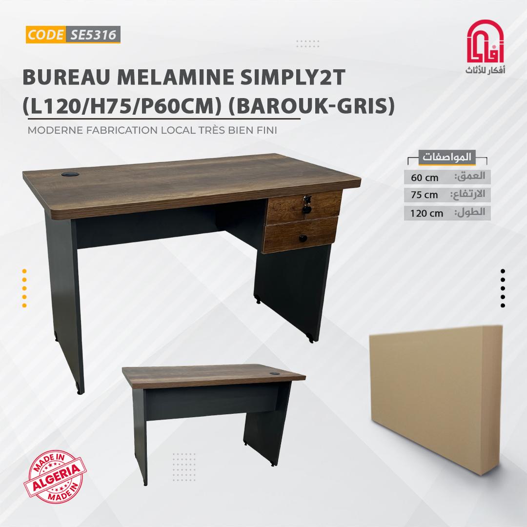 Bureau Melamine SIMPLY2T (L120/H75/P60cm) (Barouk-Gris)