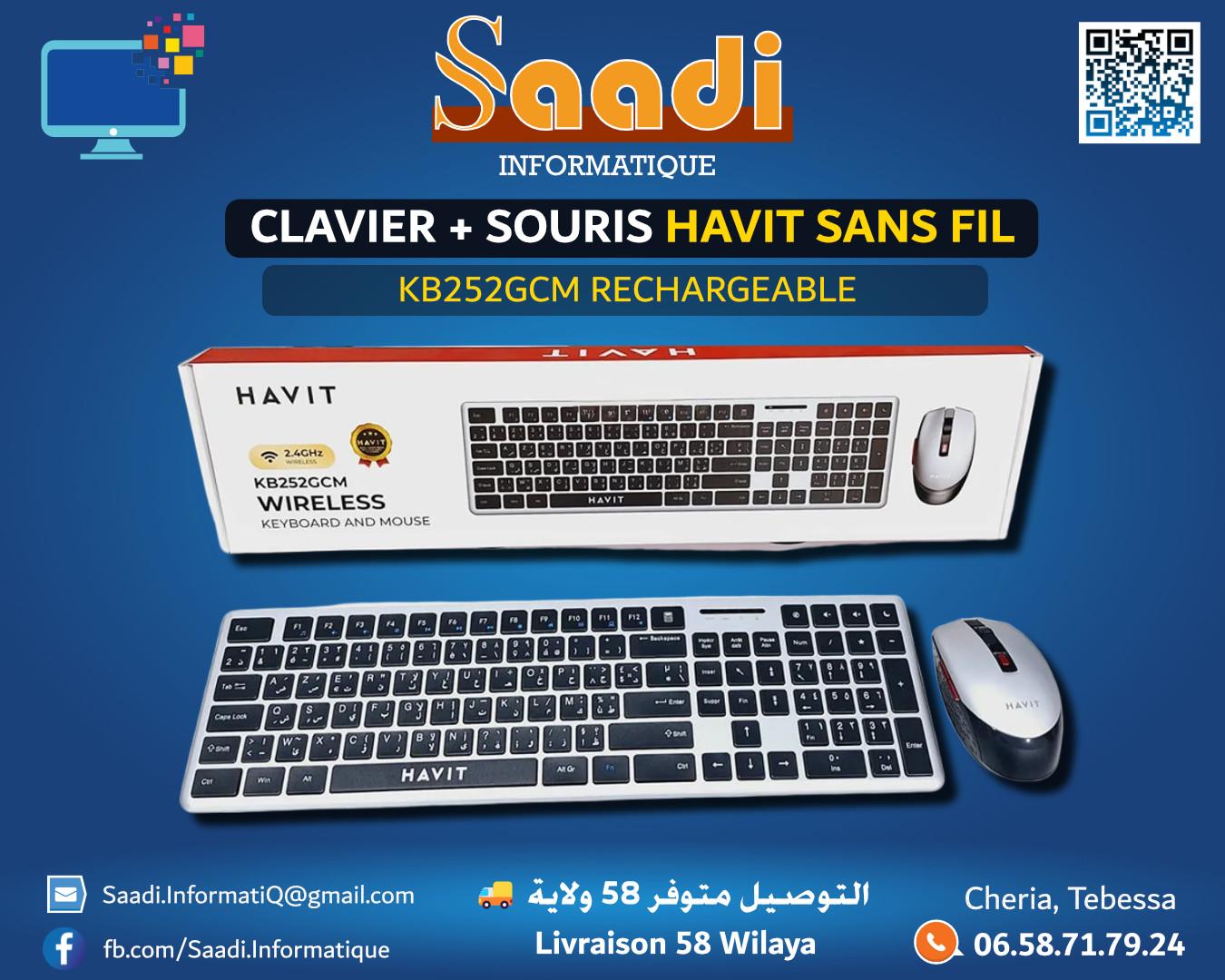 CLAVIER + SOURIS HAVIT KB252GCM SANS FIL 2.4 GHZ RECHARGABLE