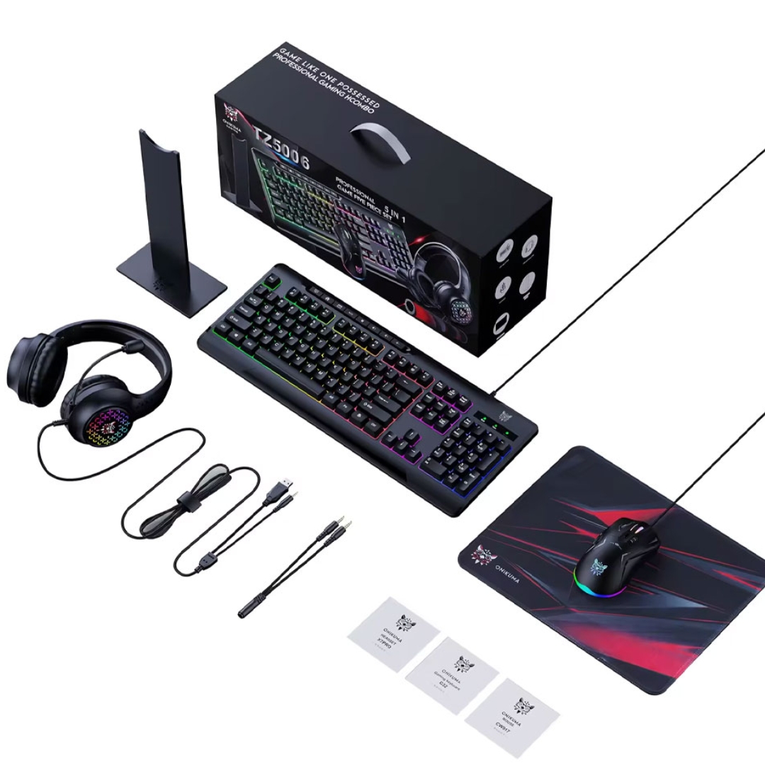 COMBO GAMING ONIKUMA 5IN1 CLAVIER+SOURIS+TAPIS+CASQUE +SUPPORT TZ5006