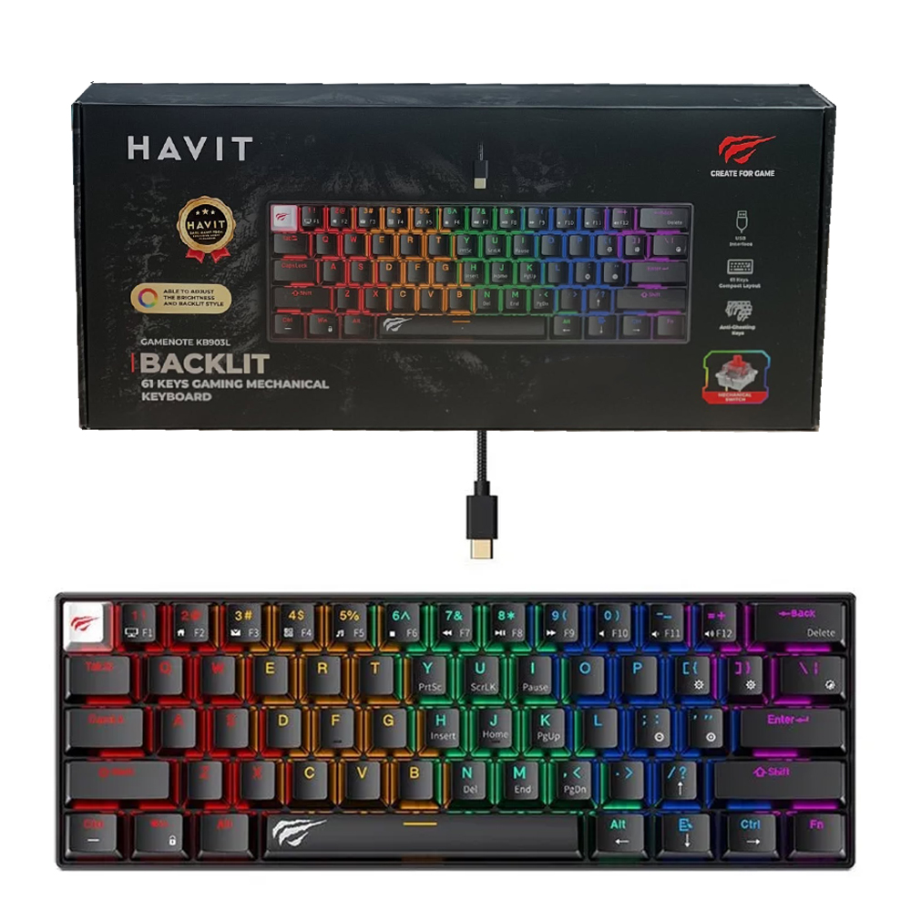 CLAVIER HAVIT MECANIQUE KB-903L BLACK- RED-SW 60%