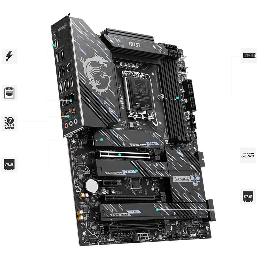 Carte mère Intel MSI Z890 GAMING PLUS WIFI ATX Socket 1851 Express - 4x DDR5 - M.2 PCIe 5.0 - Thunderbolt 4 - PCI-Express 5.0 16x - LAN 5 GbE - Wi-Fi 7/Bluetooth 5.4