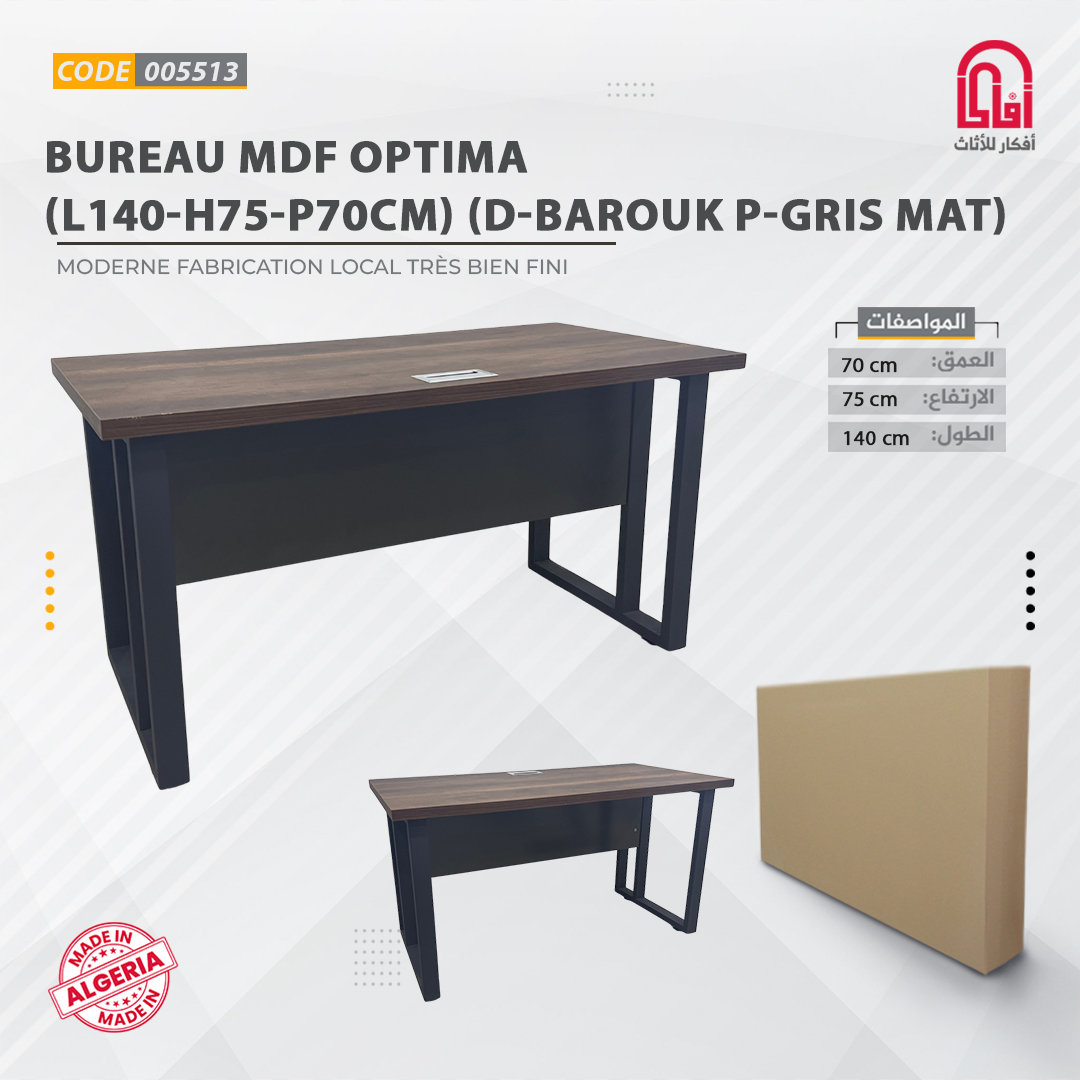 Bureau MDF OPTIMA (L140-H75-P70cm) D-Barouk P-Gris Mat