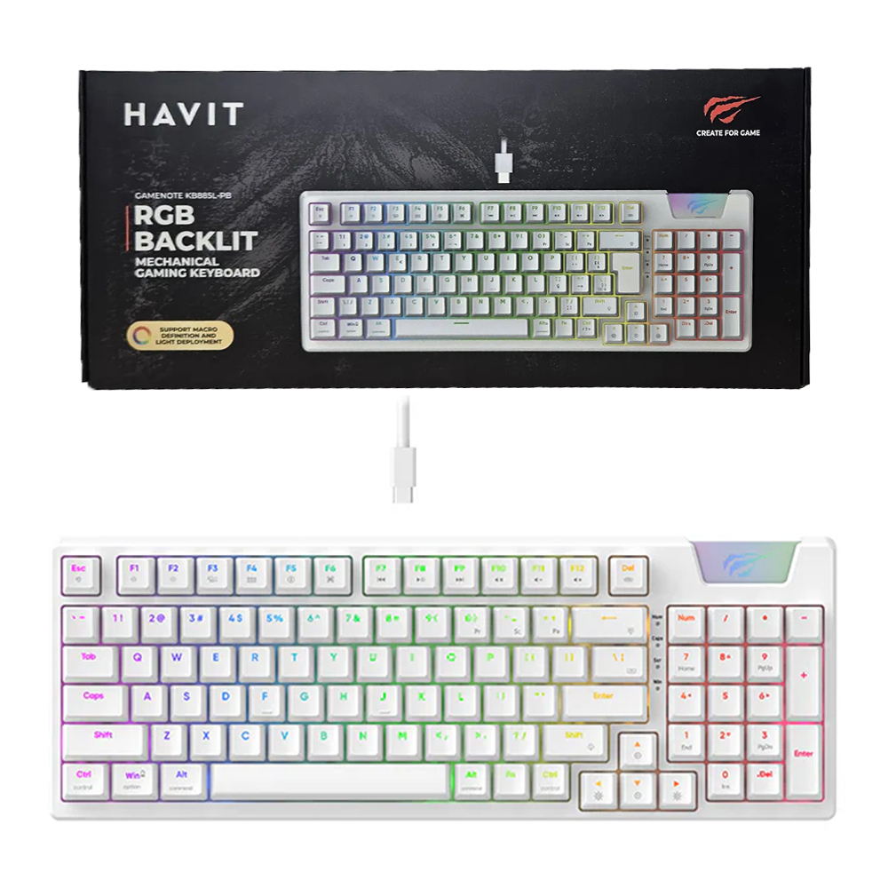 CLAVIER HAVIT MECANIQUE KB-885L WHITE- RED-SW 95%