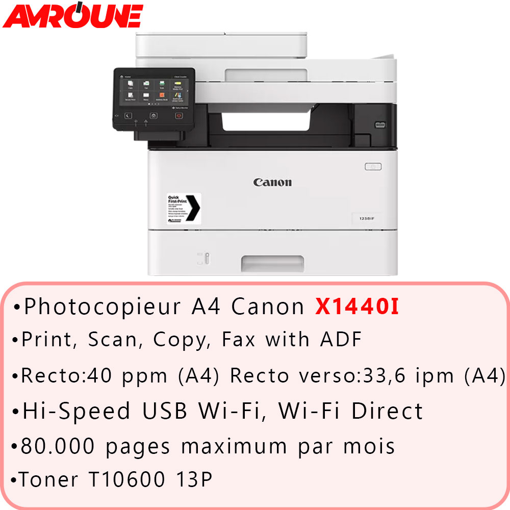Imprimante Photocopieur A4 Canon X1440I Avec ADF 40/33.6ppm R-V A4 Cassette 250 feuilles /Bac MF de 100 feuilles ( Toner T13 10600P )-(+Toner original t13 )