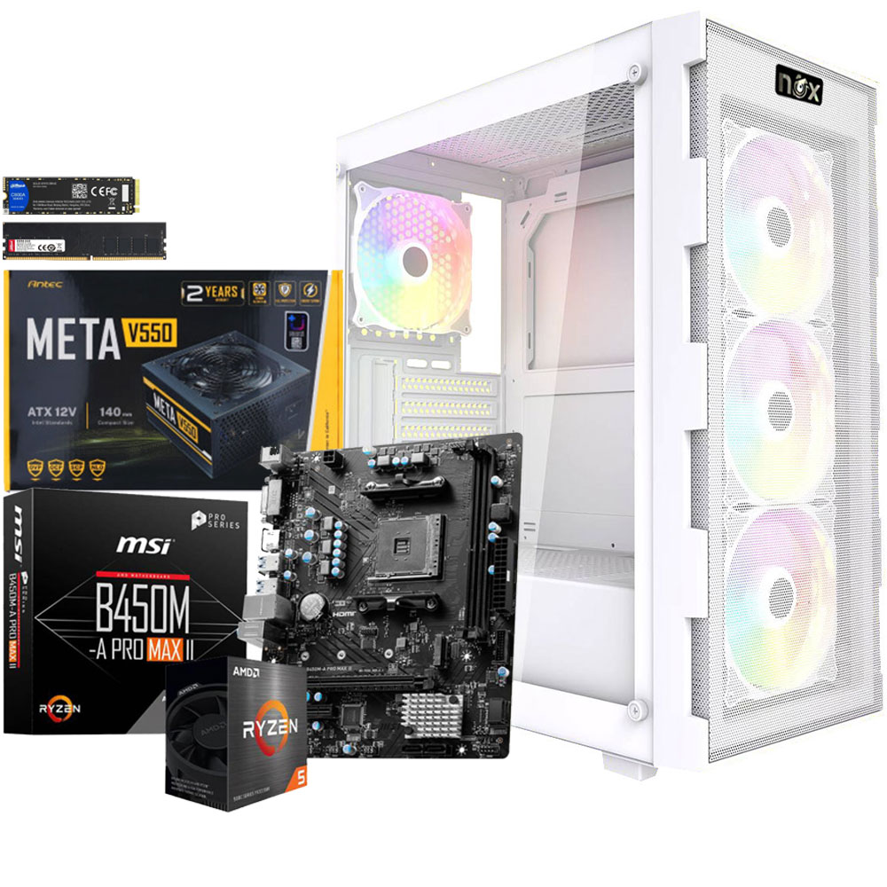 Unite Gamer AMD RZN5 5600G/CM B450M/DDR4 8G 3200Mhz/SSD 256GB /PSU 550W/CASE NOX QUANTUM full Black plus 4Pcs Fans RGB