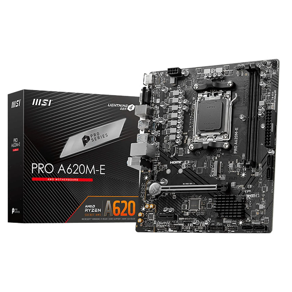 Carte mere MSI PRO A620M-E Motherboard, Micro-ATX - Supports AMD Ryzen 7000 Series Processors, AM5 - DDR5 Memory Boost 6400+MHz/OC, 1 x PCIe 4.0 x16, 1 x M.2 Gen4