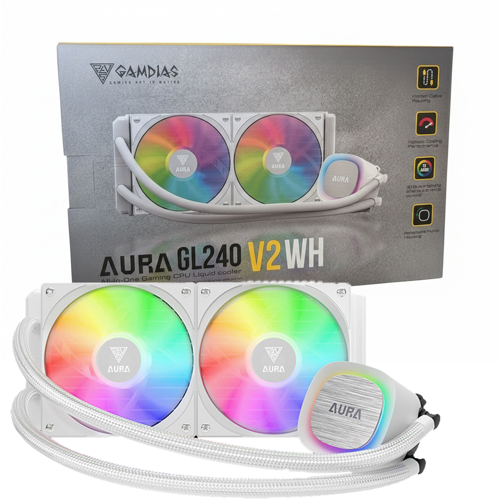 WATER COOLING GAMDIAS AURA GL240 V2 – 240MM -2 X FANS ARGB WHITE