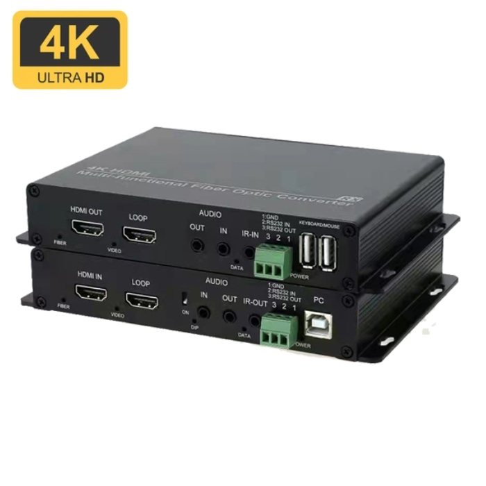 FIBER EXTENDER 4K WITH KVM 20KM BOITE VERT AVEC 2PS MODUL SFP
